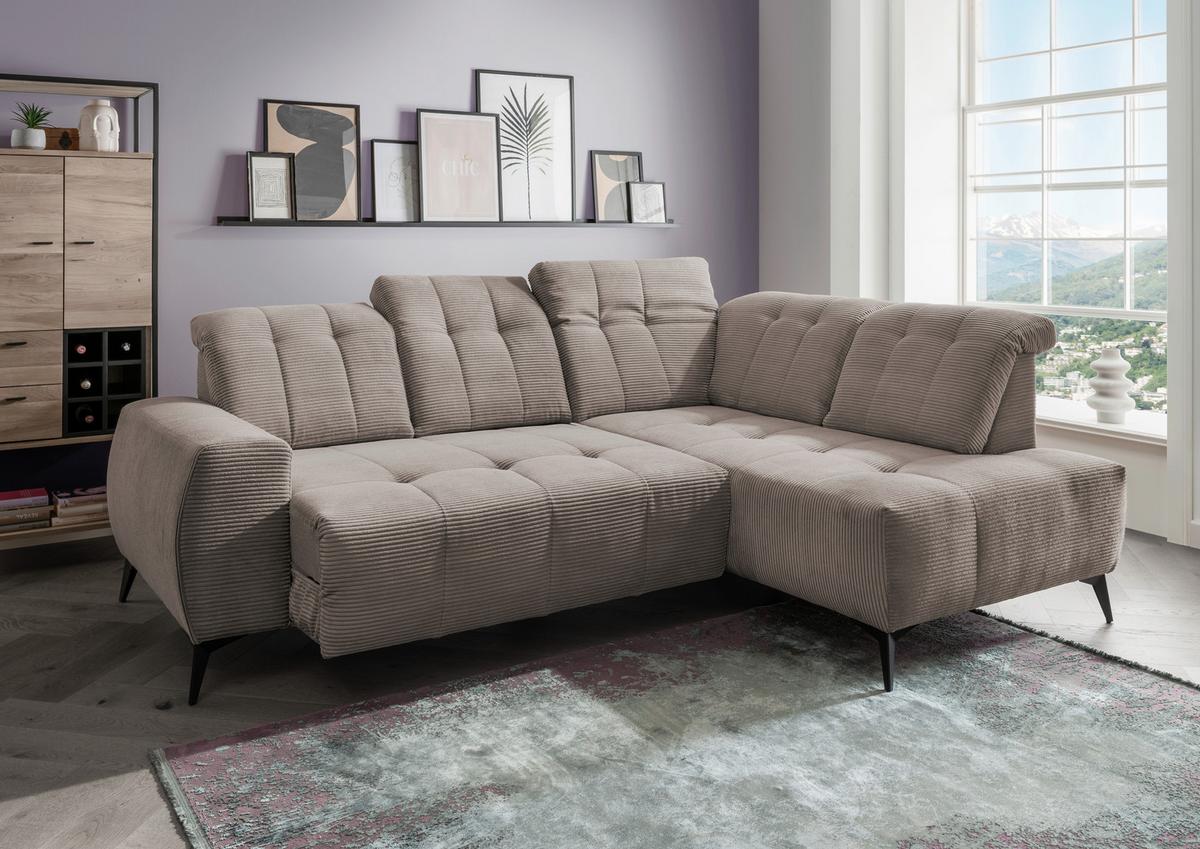Ecksofa Mit Usb Anschluss Sano, Graubraun, S: 261x200 Cm - Graubraun/Schwarz, MODERN, Textil (261/200cm) - Livetastic