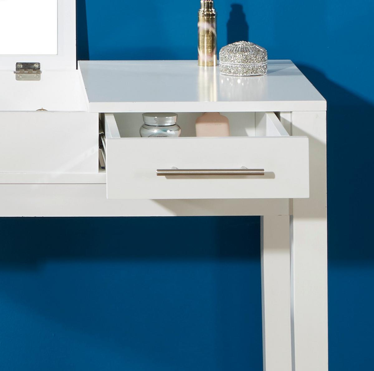 Schminktisch Jasmin Weiß B: 110 cm mit Laden + Spiegel - Weiß, MODERN, Glas/Holzwerkstoff (110/76/44,50cm)