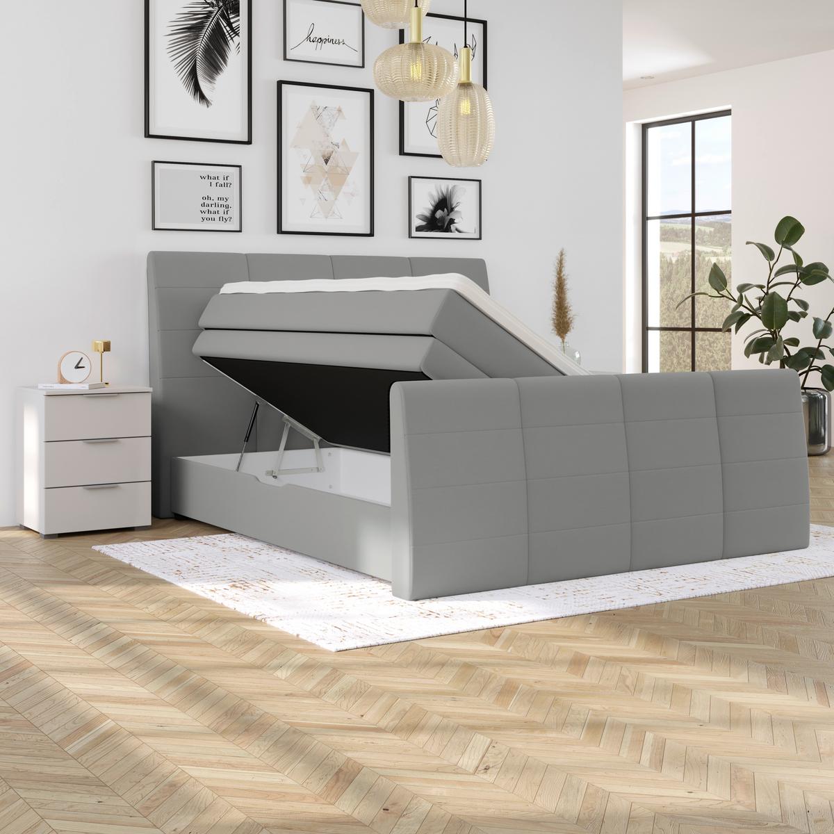 Boxspringbett Libra - Silberfarben/Schwarz, KONVENTIONELL, Textil (160/200cm)