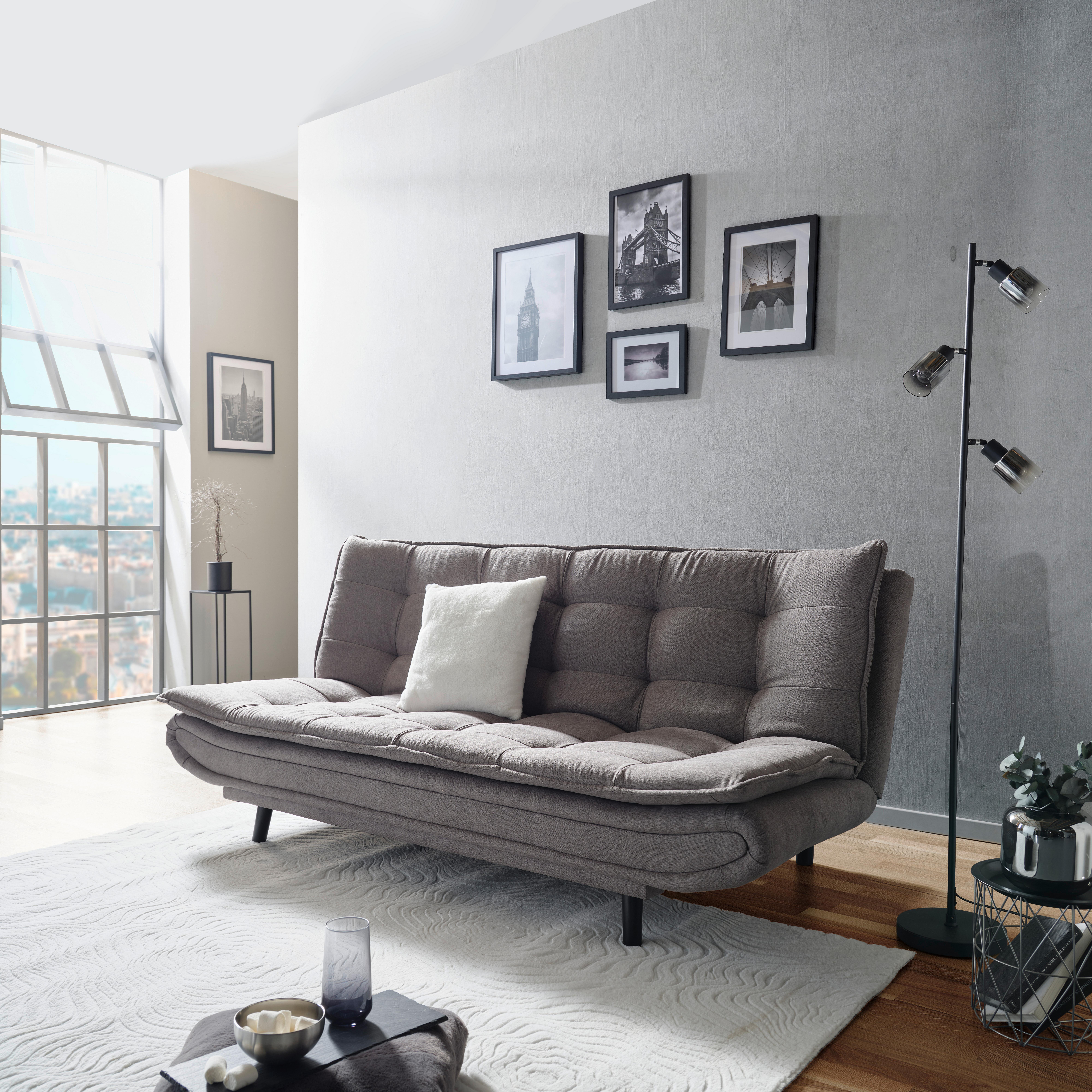 3-Sitzer-Sofa + Schlaffunktion Leon Grau B: 194 cm - Schwarz/Grau, MODERN, Textil (194/100/90cm)