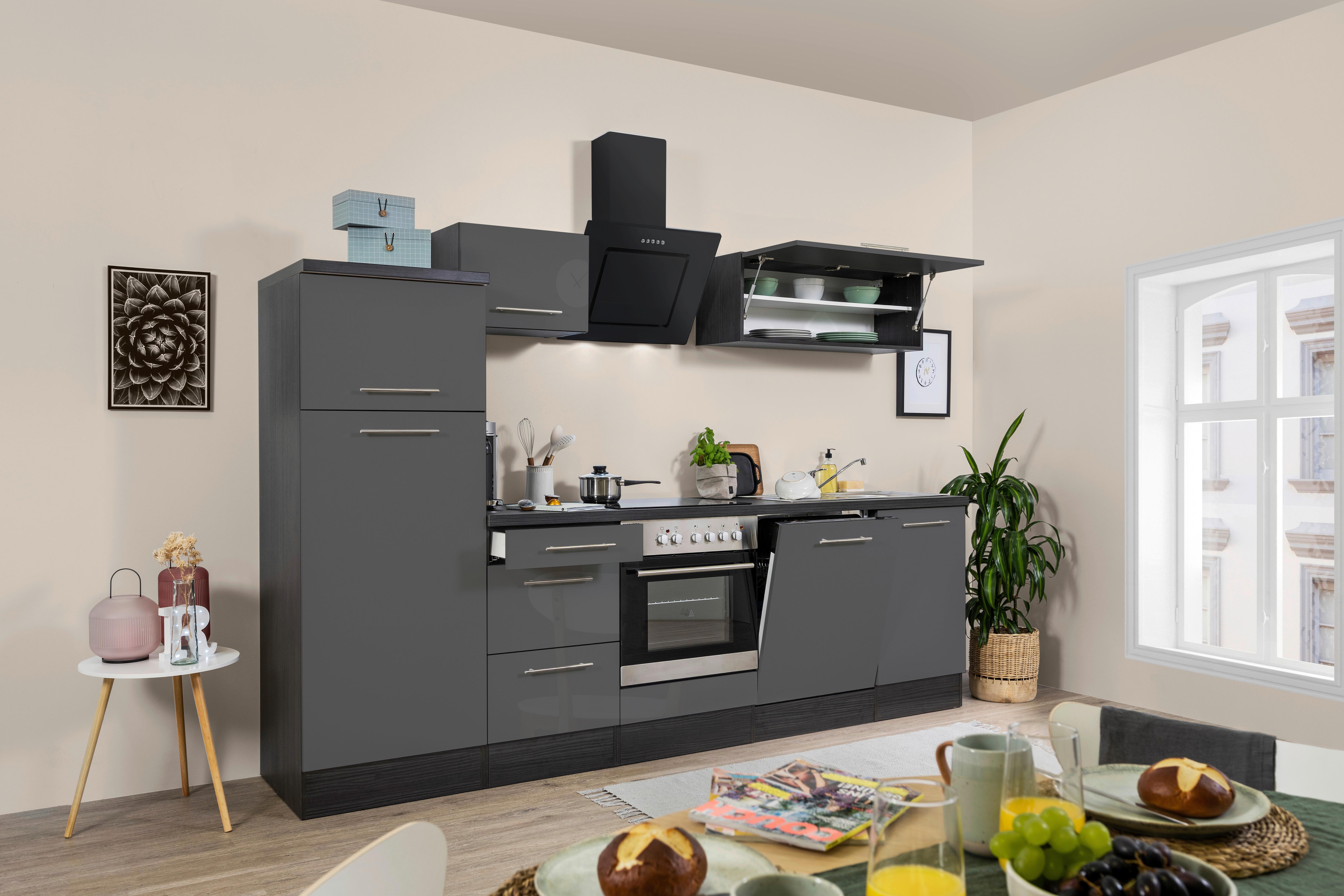 Küchenzeile mit Geräten 280 cm Grau - Eichefarben/Grau, KONVENTIONELL, Holzwerkstoff (280cm) - Respekta
