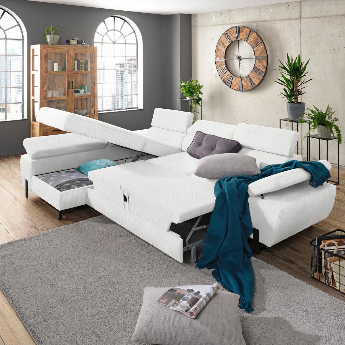 Rohová sedačka MILNA, ľavá, écru - čierna/krémová, Modern, kov/textil (189/90/277cm) - Mömax