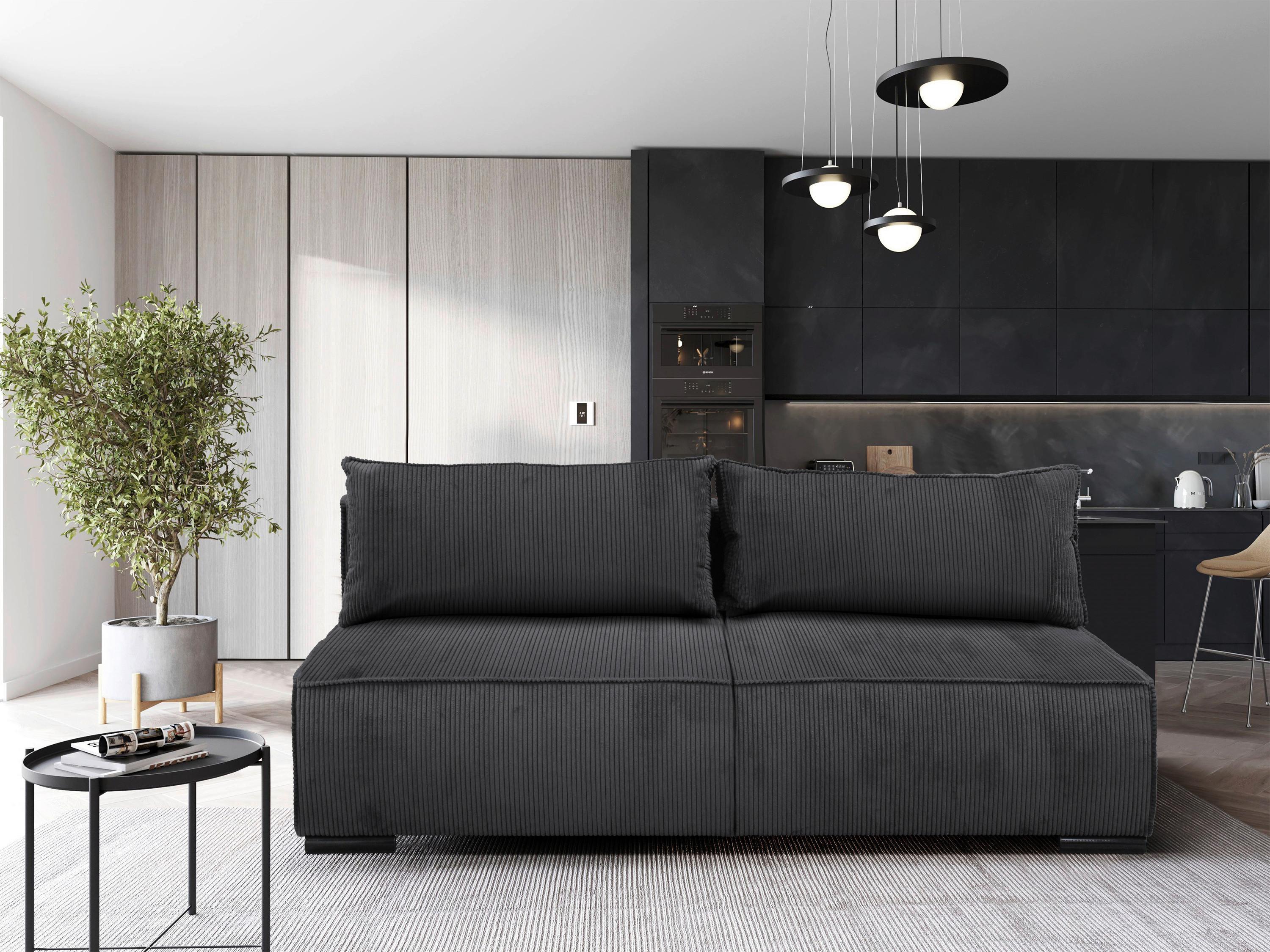 Schlafsofa Flow Dunkelgrau B: 202 cm - Dunkelgrau/Schwarz, Design, Textil (202/90/99cm) - MID.YOU