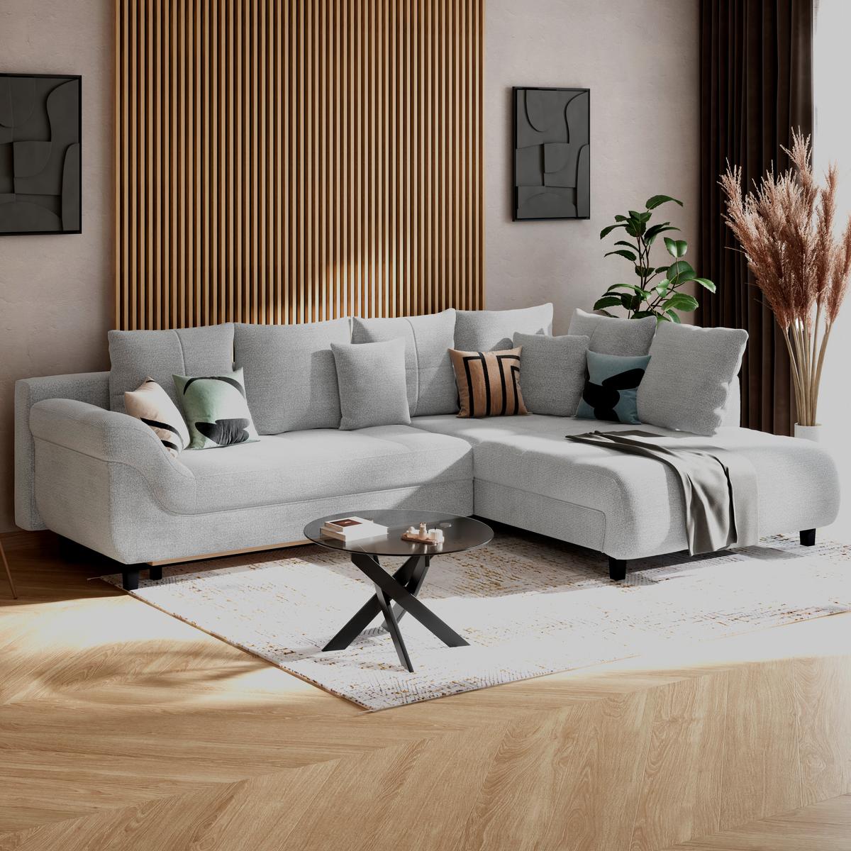 Ecksofa mit Schlaffunktion Mendoza New Chenille 309x197cm - Schwarz/Grau, KONVENTIONELL, Textil (309/197cm) - Ondega