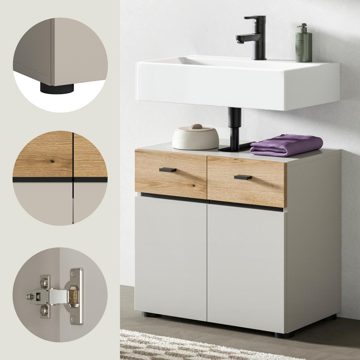 Waschbeckenunterschrank Aqua Eichefarben/Kaschmir B: 60cm - Kaschmir/Eichefarben, Trend, Holzwerkstoff (60/56/35cm) - MID.YOU