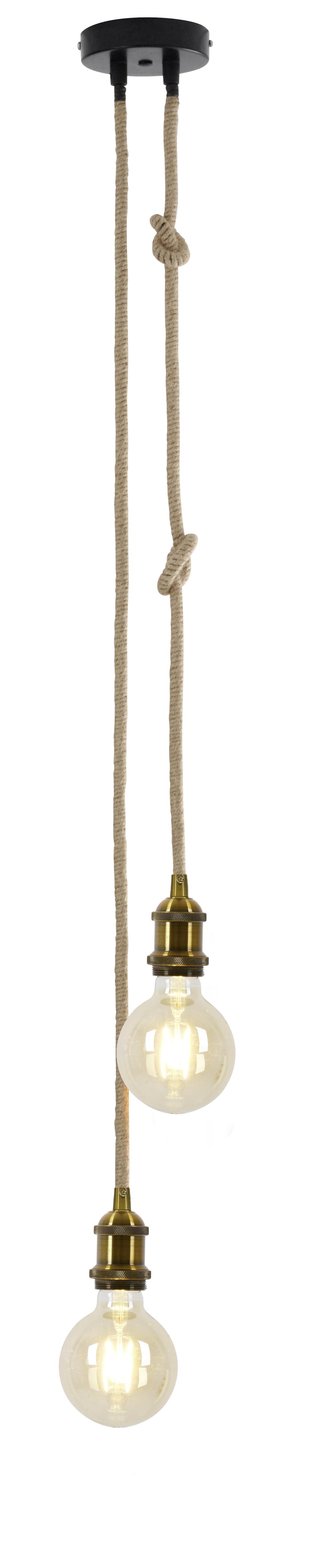 Hängeleuchte H: 90 cm 2-Flammig,metall/Naturmaterial - Messingfarben/Schwarz, KONVENTIONELL, Naturmaterialien/Metall (15/90cm) - Näve