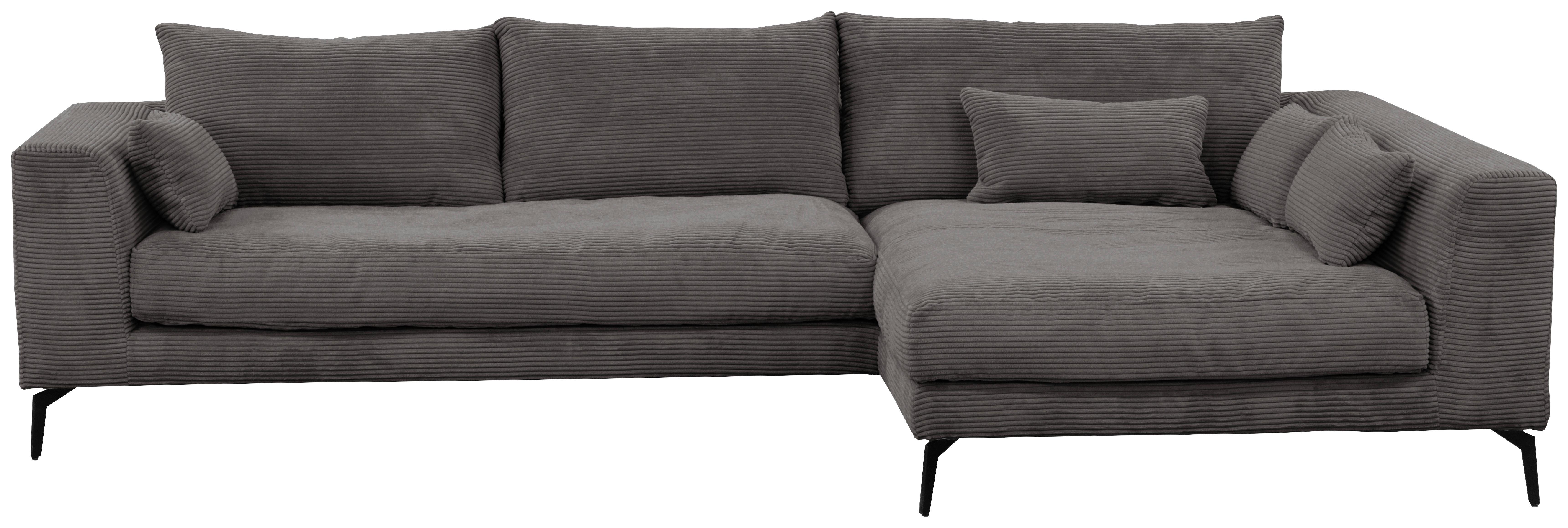 Ecksofa Berlin Cord Grau 313x172 cm - Schwarz/Grau, Design, Textil (313/172cm) - Livetastic