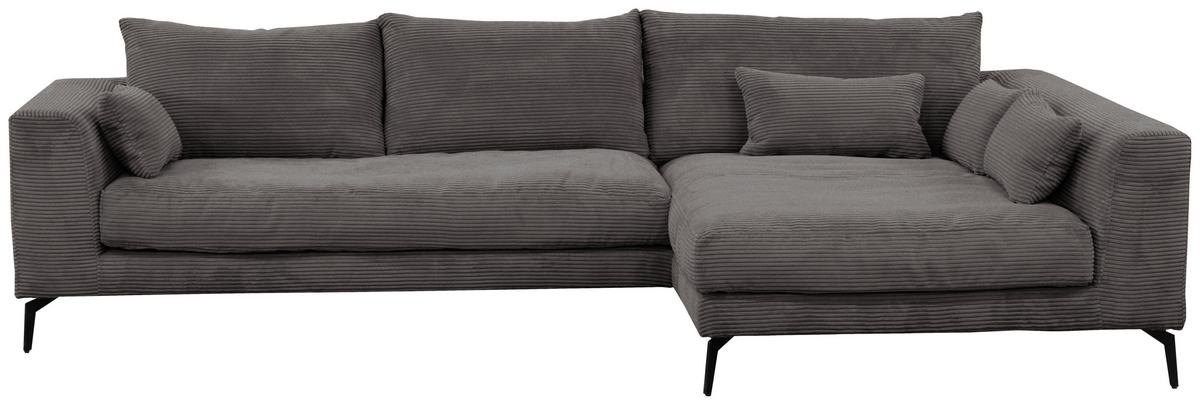 Ecksofa Berlin Cord Grau 313x172 cm - Schwarz/Grau, Design, Textil (313/172cm) - Livetastic