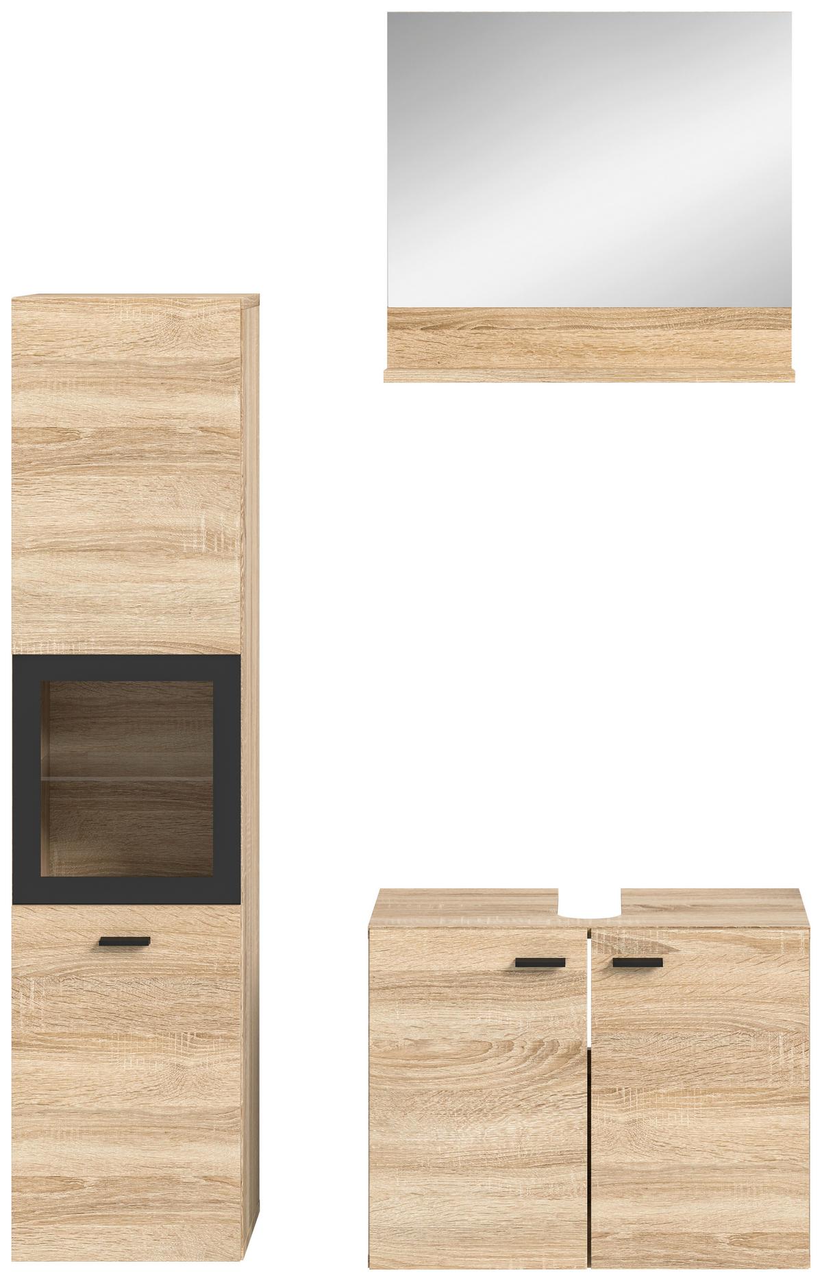 Badezimmer Boston Sonoma Eiche Dekor - Schwarz/Sonoma Eiche, MODERN, Glas/Holzwerkstoff (87cm) - MID.YOU