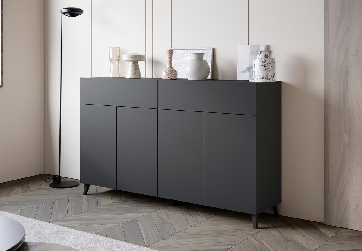 Sideboard Phuket schwarz B: 160cm - Schwarz, Design, Holzwerkstoff (160/95,4/39cm) - P & B