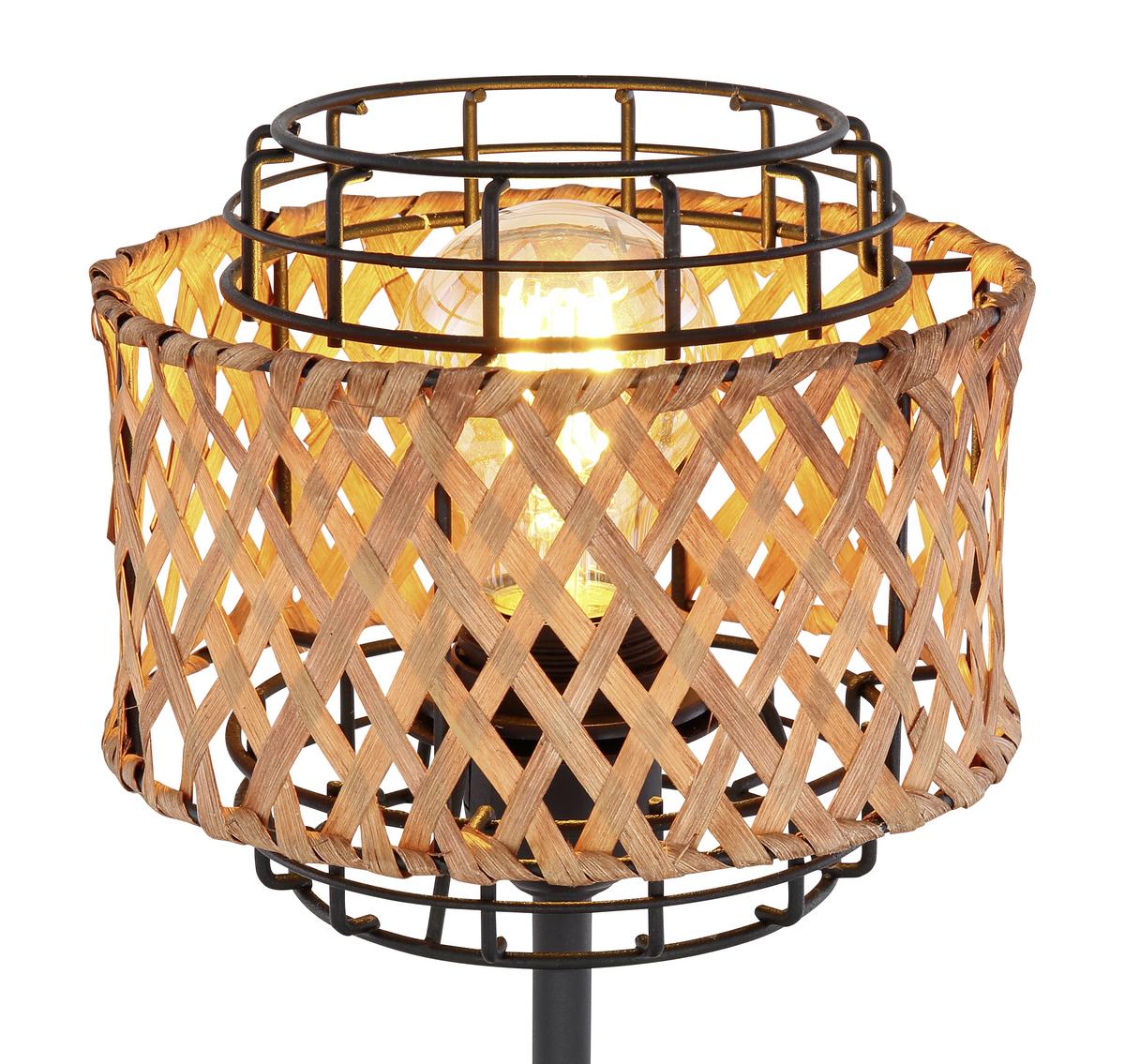Tischlampe Dunkelbraun mit Schalter - Dunkelbraun/Schwarz, Natur, Naturmaterialien/Metall (17/32cm) - Globo