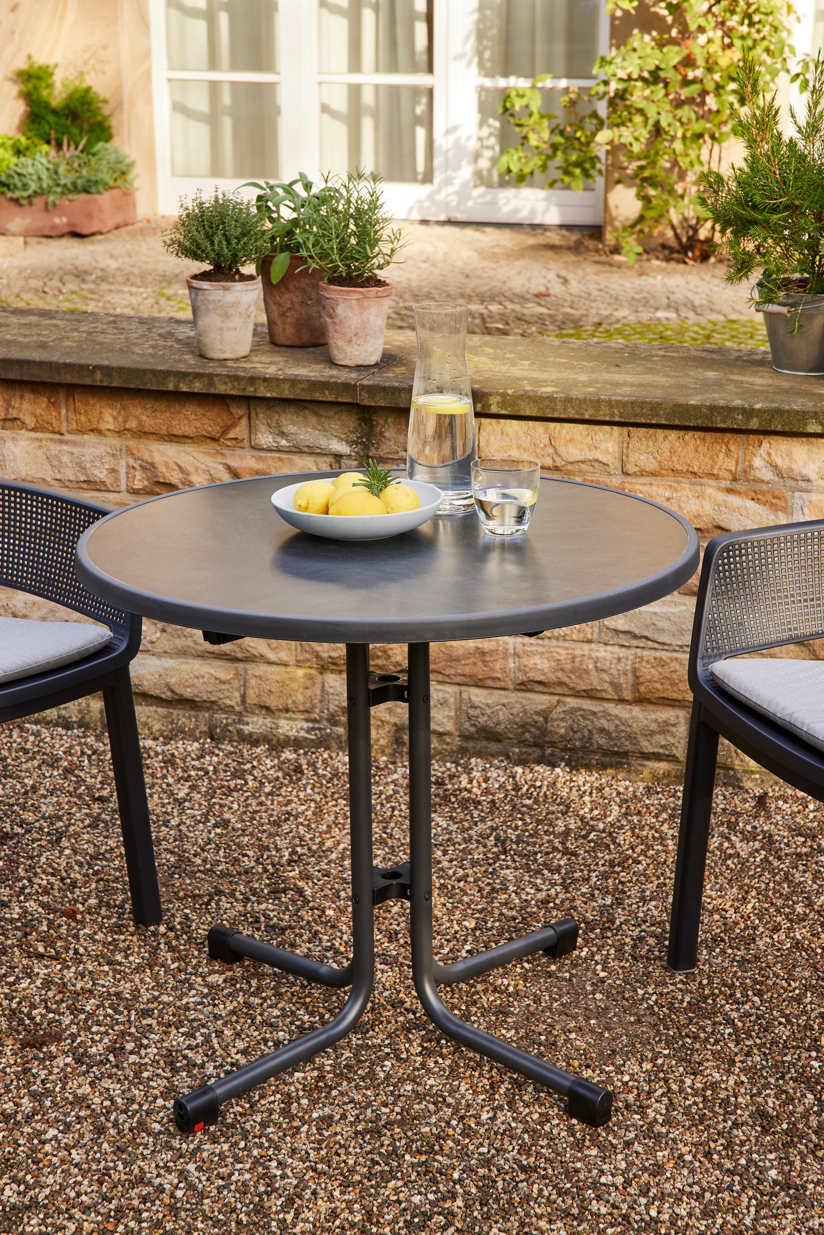 Gartentisch Klappbar Metall/holzwerkstoff ⌀ 80 Cm - Anthrazit, KONVENTIONELL, Holzwerkstoff/Metall (80/71/80cm) - Siena Garden