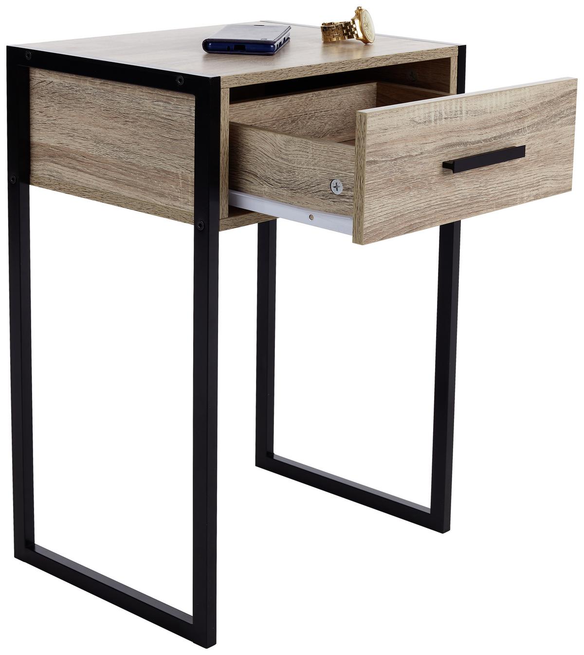 Nočný/prístavný stolík INDUSTRY - čierna/farba duba, Modern, kov/kompozitné drevo (41/60/30cm) - Livetastic