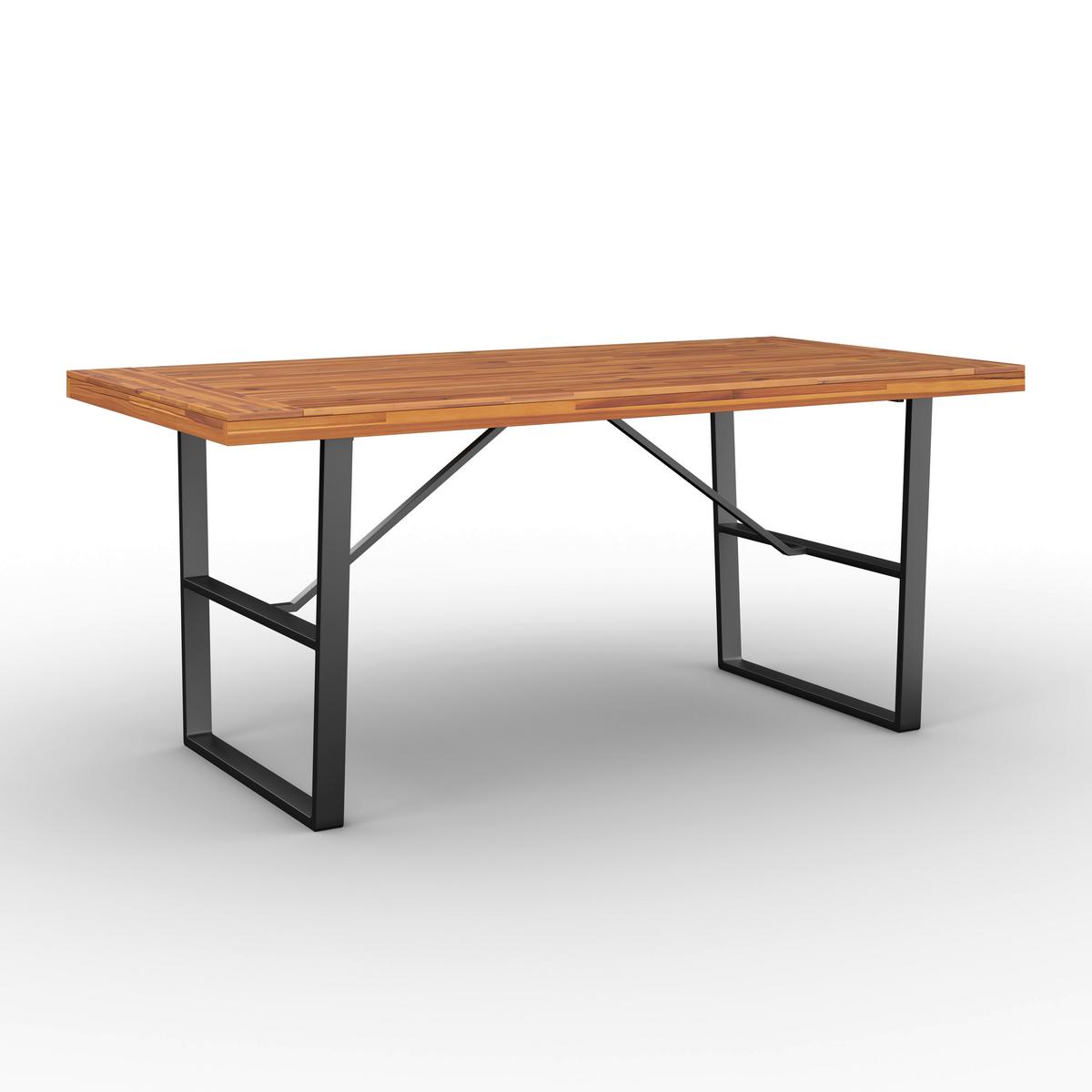 Súprava záhradnho nábytku ALINA - čierna/farba akácie, Modern, kov/drevo (180/77/90cm) - Bessagi Garden