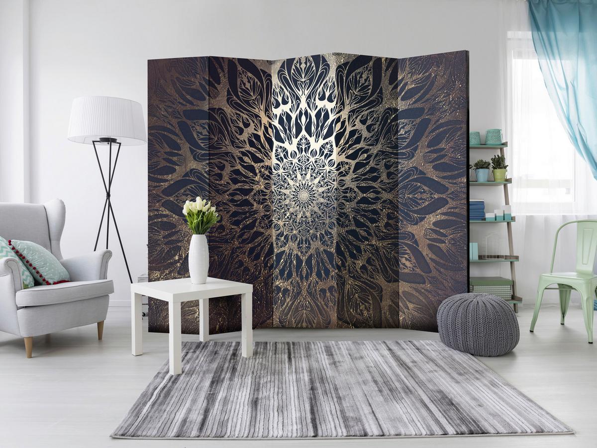 Paravent Braun Dunkelblau B: 225 Cm - Braun/Dunkelblau, Basics, Holz/Textil (225/172/3cm) - artgeist
