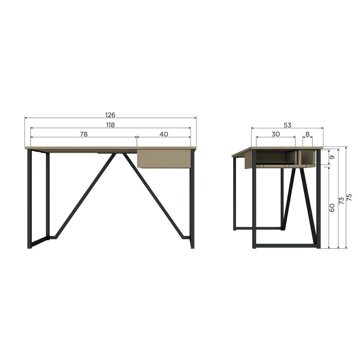 Schreibtisch New Julius Grau B: 126 cm - Schwarz/Grau, MODERN, Holz/Metall (126/53/75cm) - Livetastic