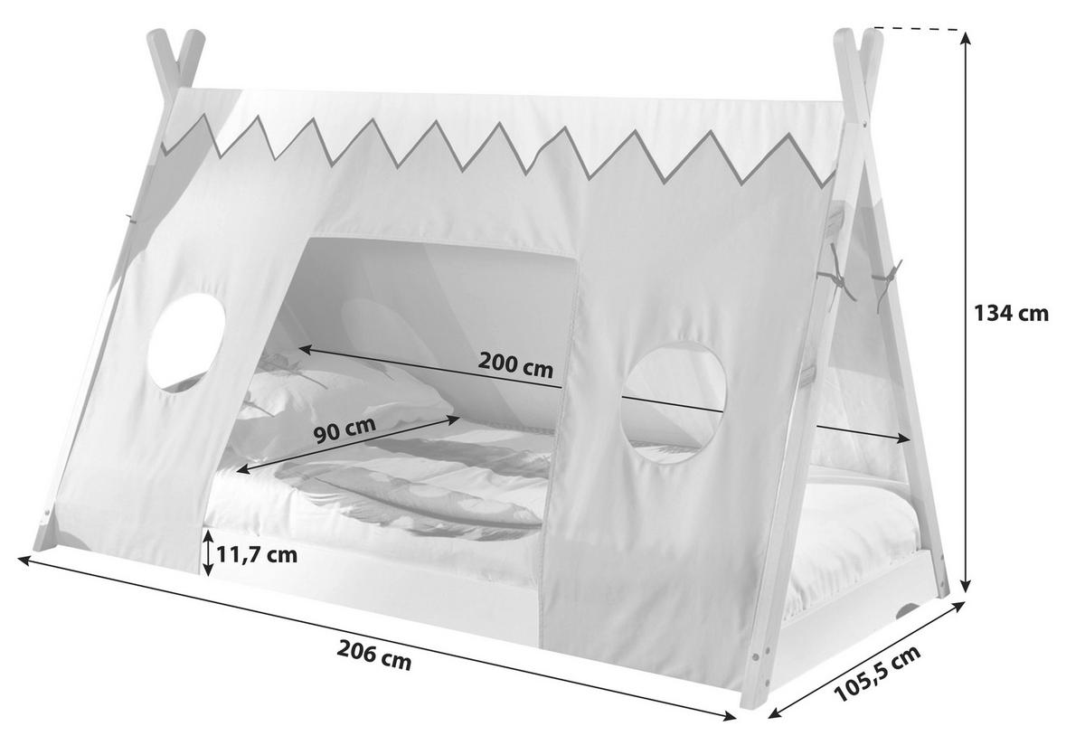 Hausbett Tipi Weiß Lackiert 90x200cm - Naturfarben/Weiß, MODERN, Holz (90/200cm) - Vipack