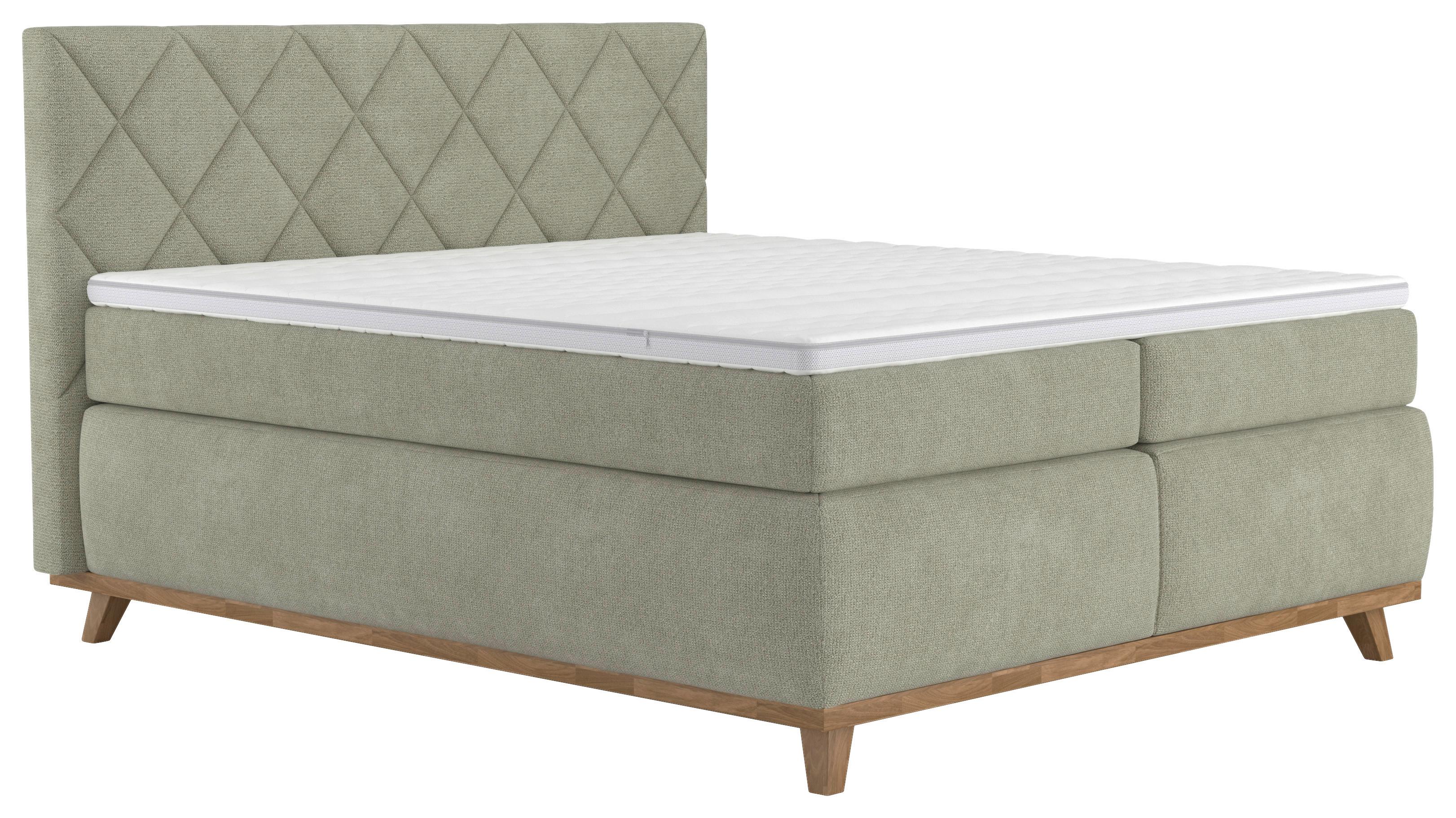 Boxspringbett Emily - Eichefarben/Grün, MODERN, Holz/Holzwerkstoff (188/126/222cm) - Luca Bessoni