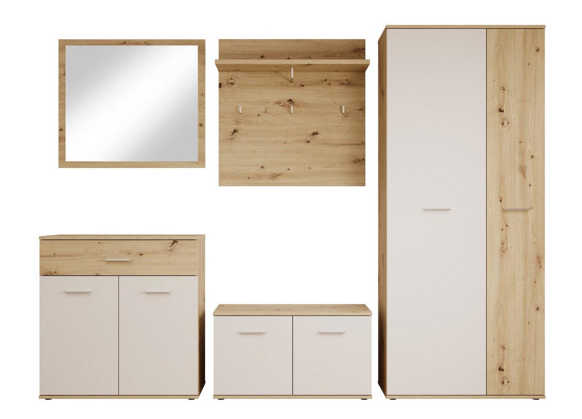 Garderobe Eva 5-teilig Weiß/eiche Artisan B: 260 Cm - Weiß/Eiche Artisan, Design, Holzwerkstoff (260/190/35cm) - MID.YOU