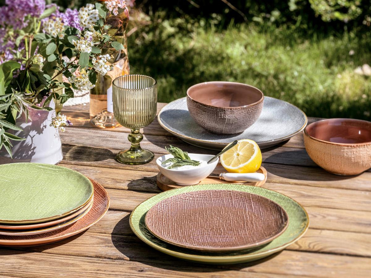 Kombiservice Keramik 4 Personen Geschirr Set - Creme/Braun, LIFESTYLE, Keramik (34/31,5/33cm) - Creatable