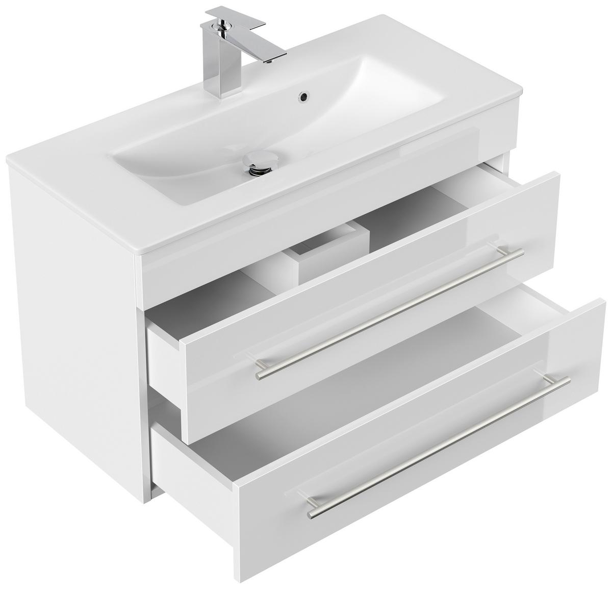 Badezimmer Portus Weiß Hg B: 80,4 cm - Weiß Hochglanz/Weiß, MODERN, Keramik/Holzwerkstoff (80,4cm) - MID.YOU