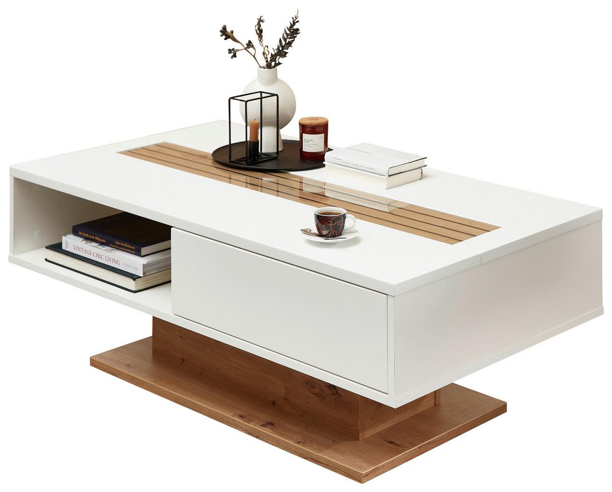 Couchtisch Fresno Schwarz /Weiß/Eiche Dekor L: 120cm - Schwarz/Eiche Artisan, Design, Glas/Holzwerkstoff (120/65/43cm) - Livetastic