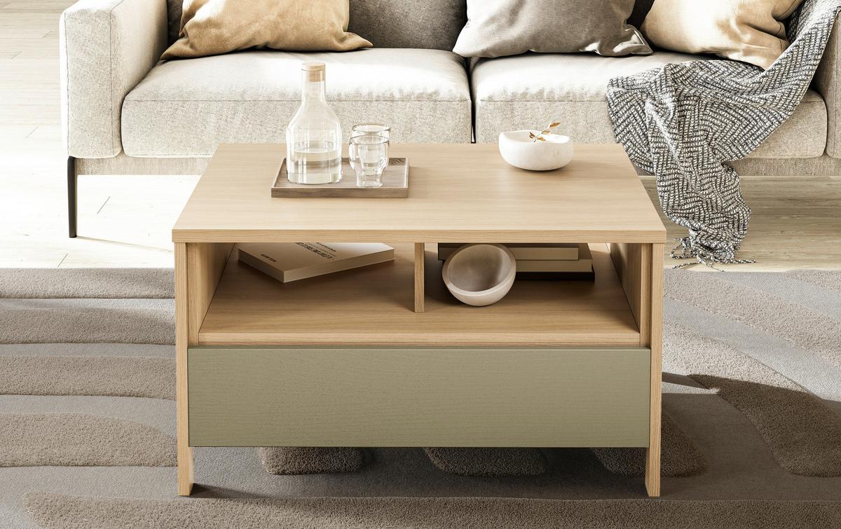 Couchtisch Stranda Eukalyptusholzfarben B: 80cm - Eukalyptusholzfarben/Eichefarben, Design, Holzwerkstoff (80/46/60cm) - MID.YOU