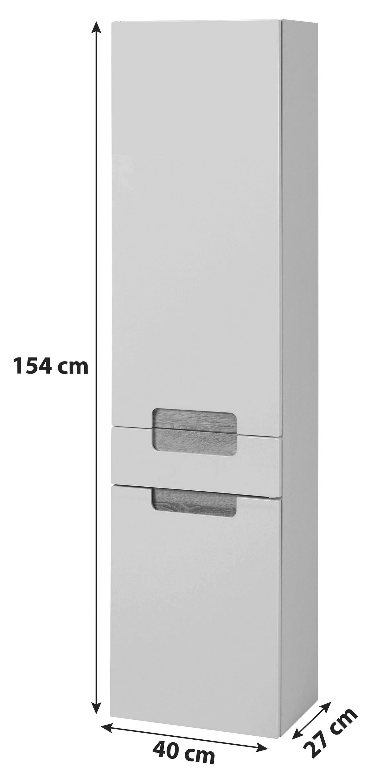 Hochschrank mit Türdämpfer Siena 40cm, Weiß/Eiche Dekor - Weiß/Silbereichenfarben, MODERN, Holzwerkstoff (40/154/27cm) - Held