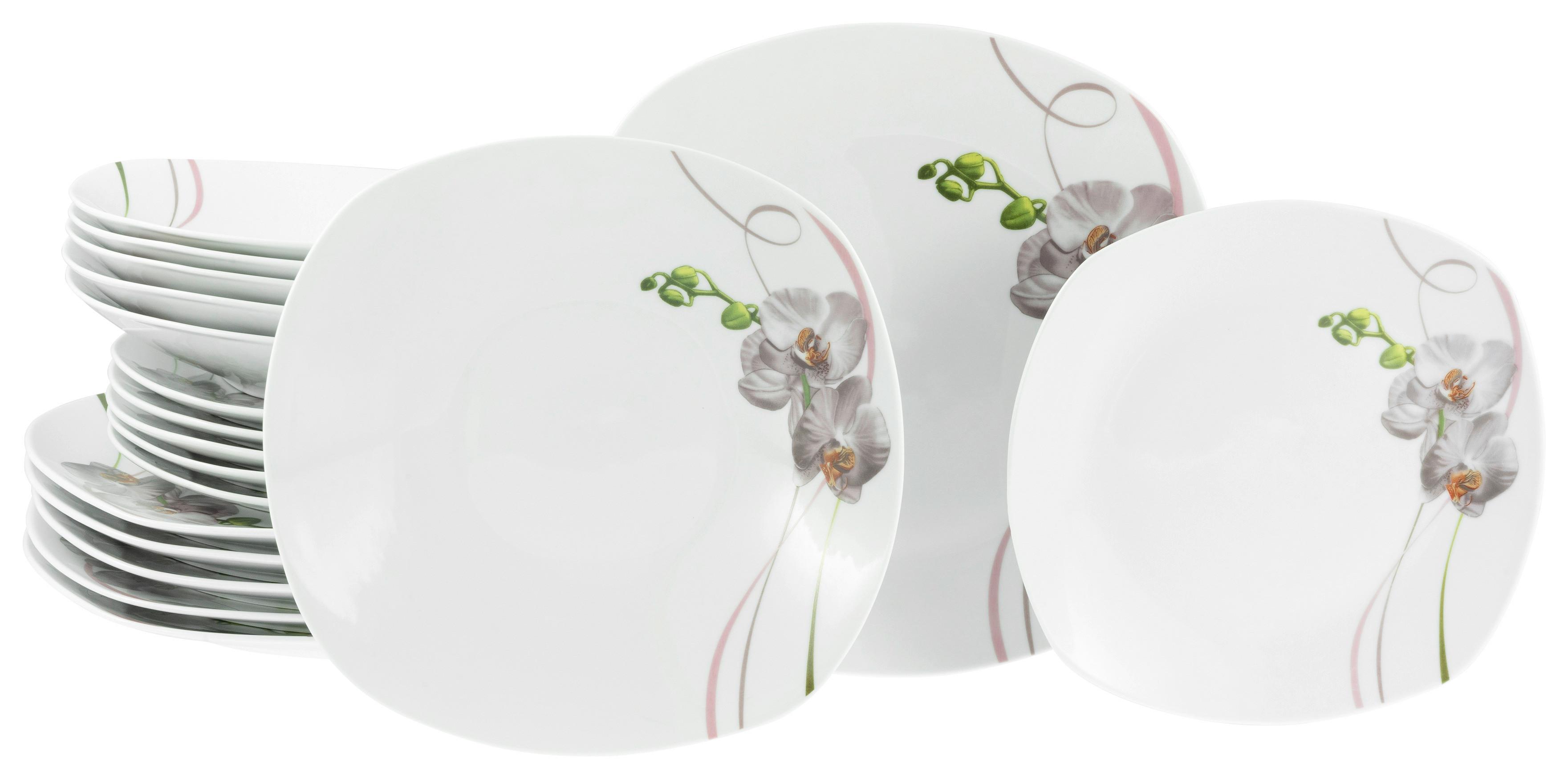 Speisetellerset Square Orchidee, 18--Teilig., Multicolor - Multicolor, Trend, Keramik - Creatable