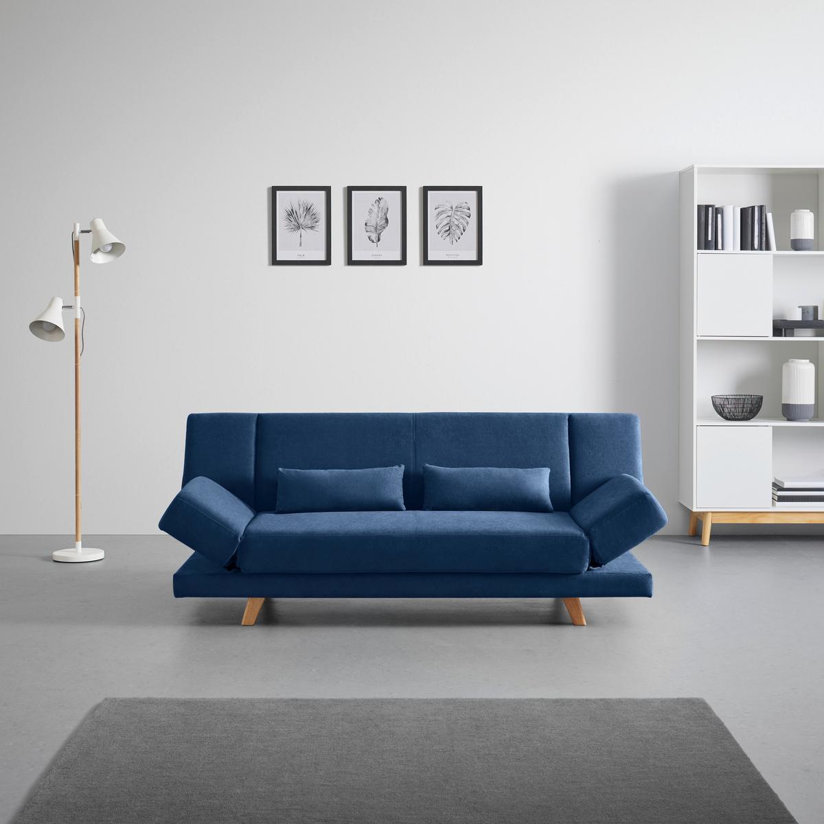 Pohovka FUNKY modrá - modrá/přírodní barvy, Moderní, dřevo/textil (183/73/79cm) - Bessagi Home