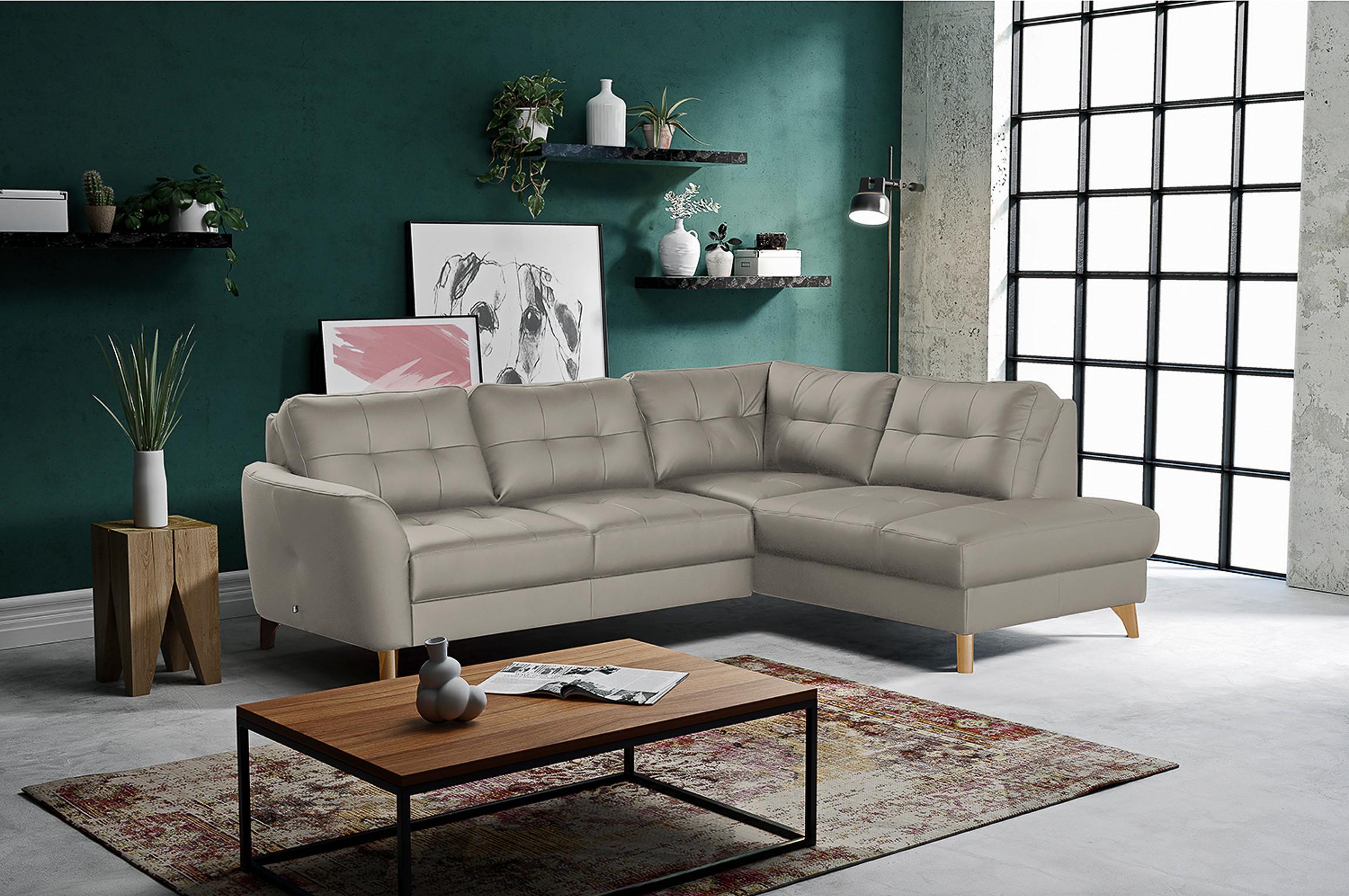 Ecksofa Nordic Platinfarben S: 236x190 cm - Platinfarben/Buchefarben, Design, Leder/Textil (236/190cm) - Livetastic