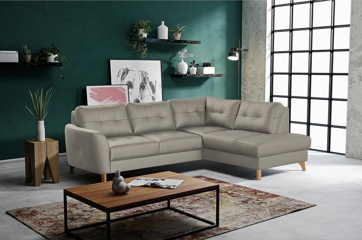 Ecksofa Nordic Platinfarben S: 236x190 cm - Platinfarben/Buchefarben, Design, Leder/Textil (236/190cm) - Livetastic