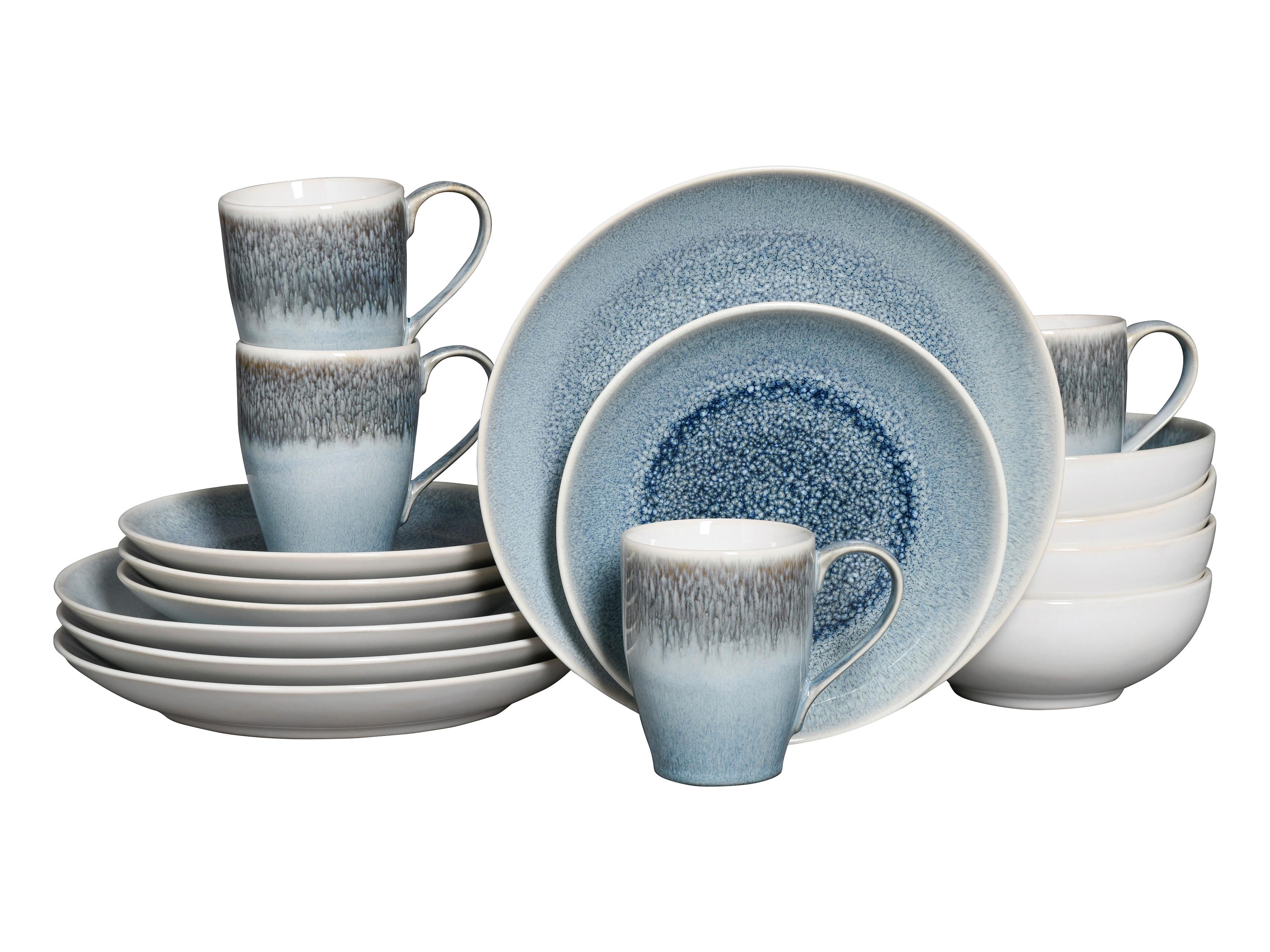 Kombiservice Caldera Hellblau, Weiß 16--Teilig - Weiß/Hellblau, Basics, Keramik - Creatable