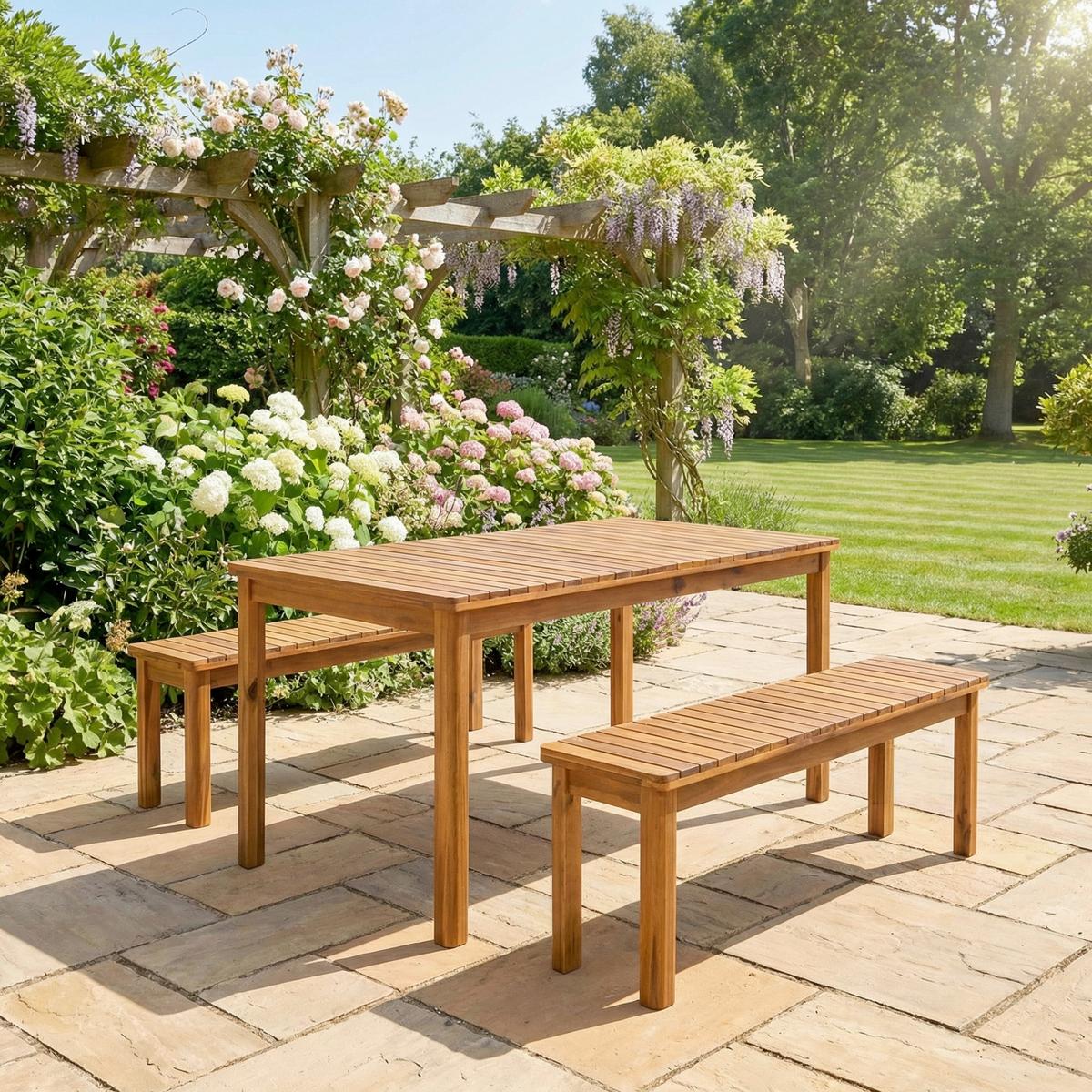 Gartenset 3-Teilig 3-TEILIG - Hellbraun, Basics, Holz (145/75/75cm)