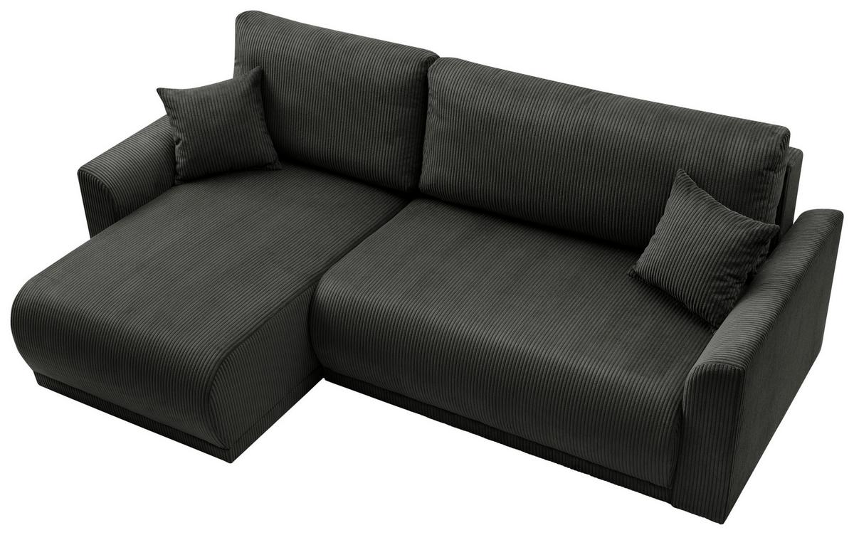 Rohová sedačka KIM L146, oboustranná, černý manšestr - černá, Moderní, dřevo (233/146cm)