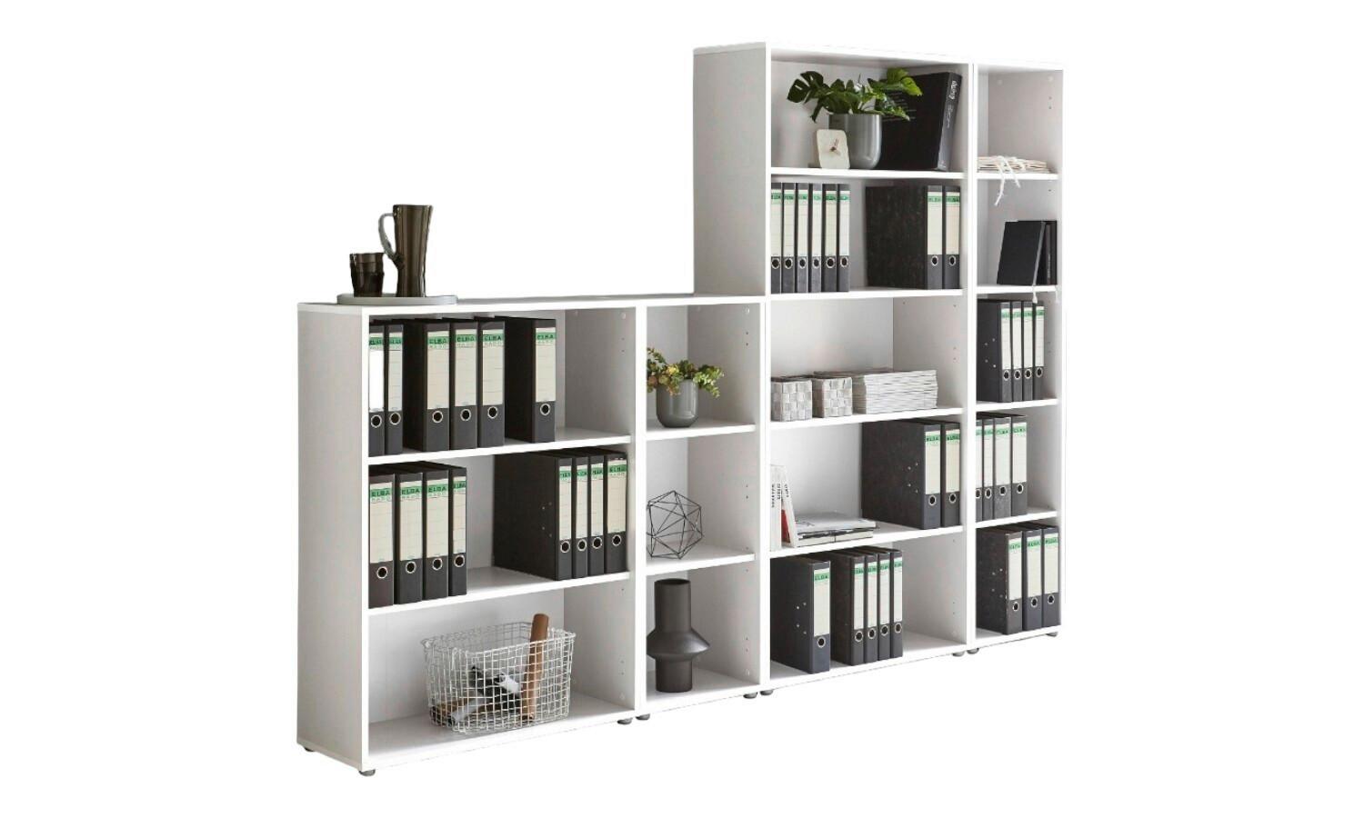 Aktenregal Office Edition Weiß B: 257cm - Silberfarben/Weiß, MODERN, Holzwerkstoff (257/185,6/33cm) - MID.YOU