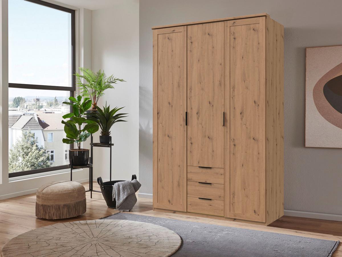 Drehtürenschrank Nadja Eiche Dekor B: 135 cm - Eiche Artisan, KONVENTIONELL, Holzwerkstoff (135/210/58cm) - MID.YOU