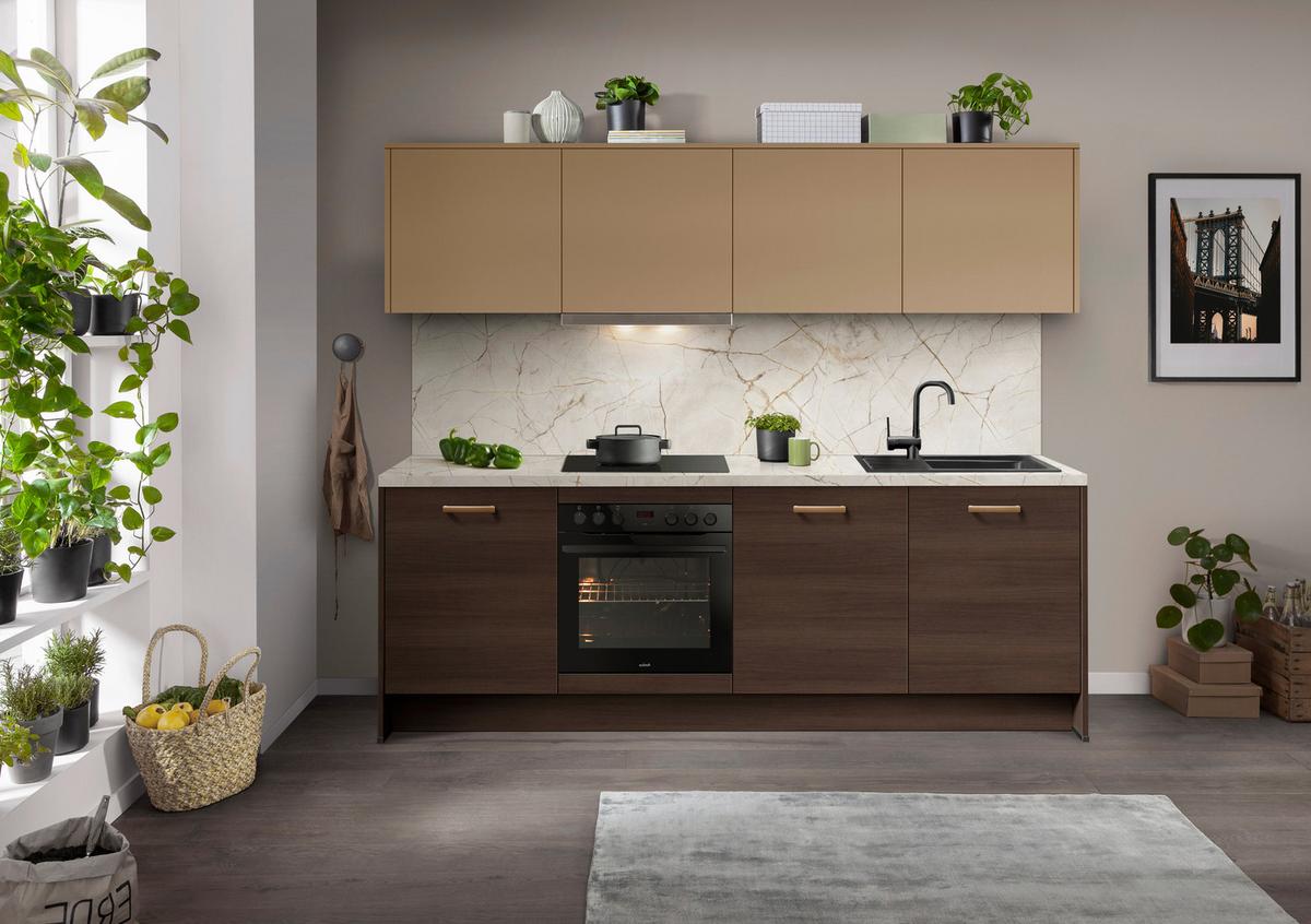 Küchenblock Ip2200 - Eiche dunkel/Karamell, MODERN, Holzwerkstoff (243,2cm) - Impuls