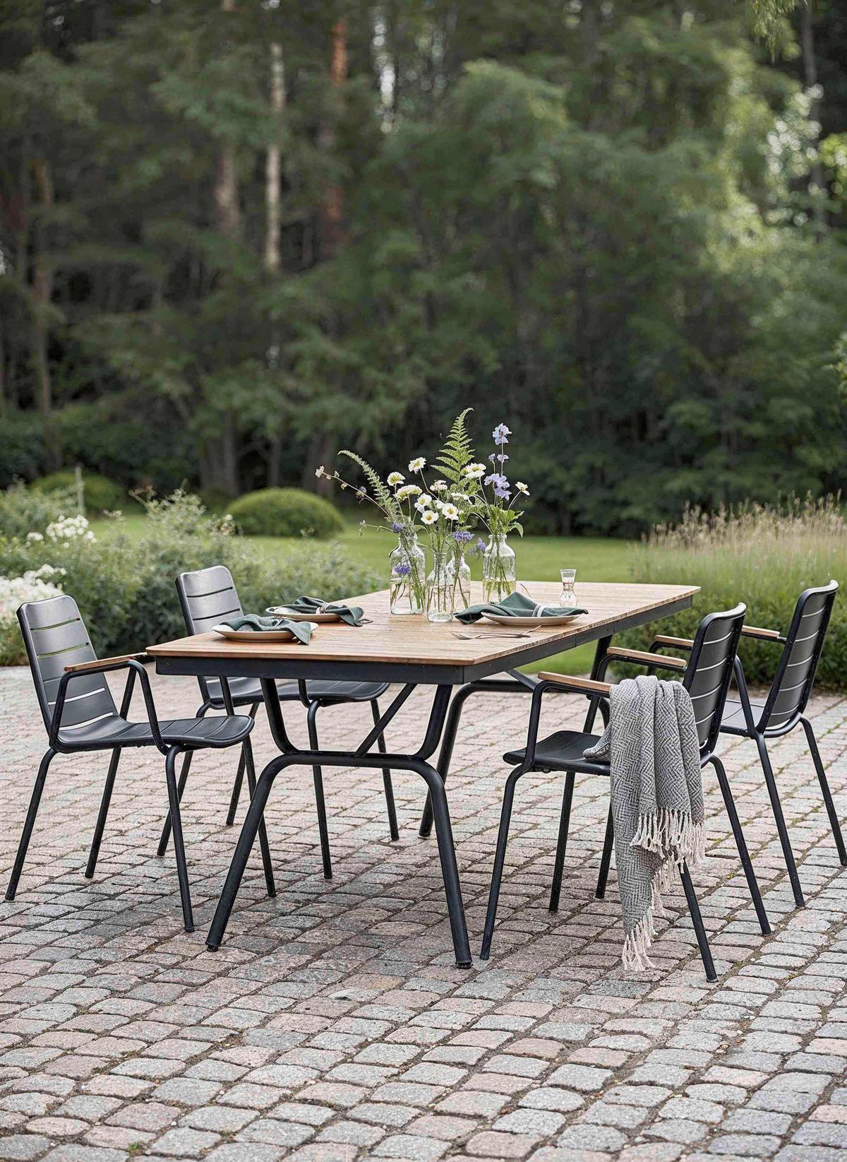 Gartentisch Parc Teakholz/Aluminium L 88 cm - Anthrazit/Naturfarben, Natur, Holz/Metall (88/197,5/74cm) - Gardenson