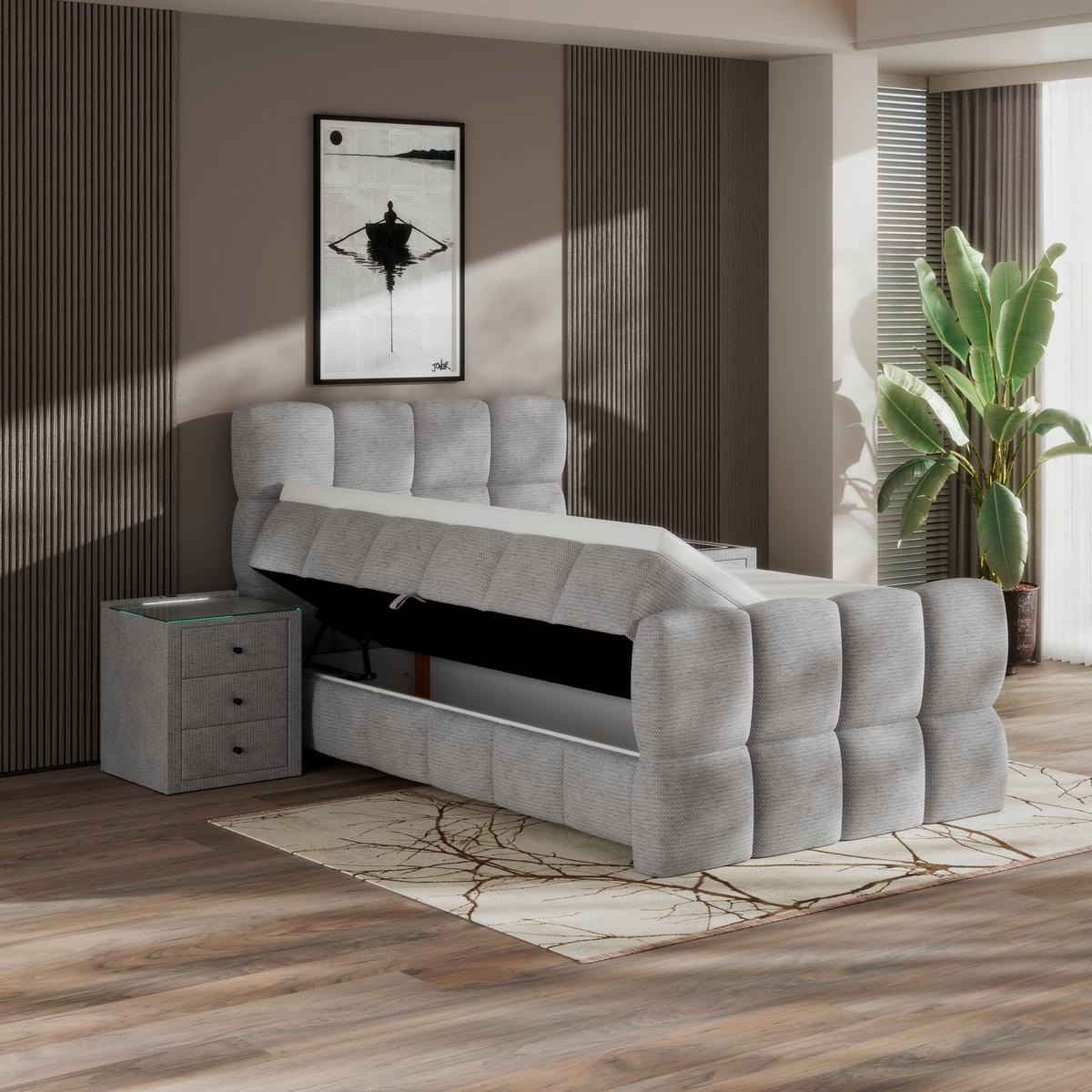 Boxspringbett Brisbane inkl. Bettkasten 140x200 - Champagner/Schwarz, Trend, Holz/Holzwerkstoff (140/200cm) - Sembella