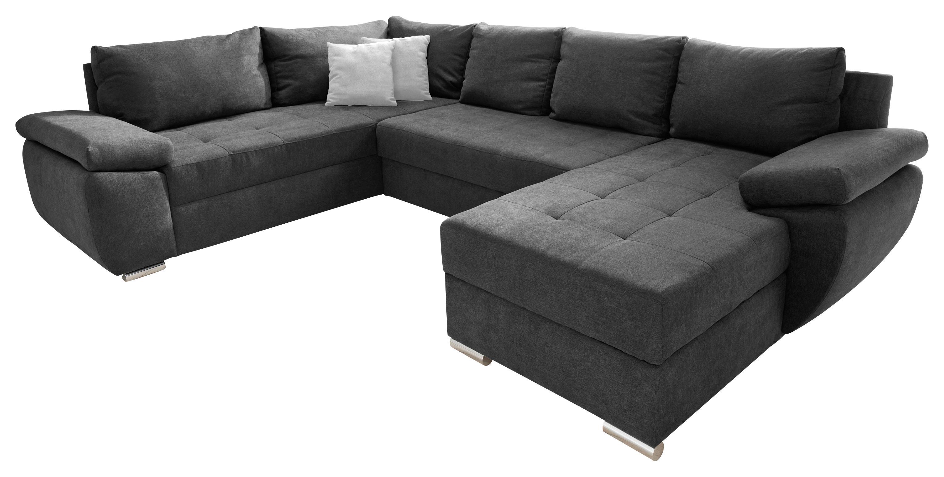 Wohnlandschaft U-Form Anthrazit Bettkasten rechts
