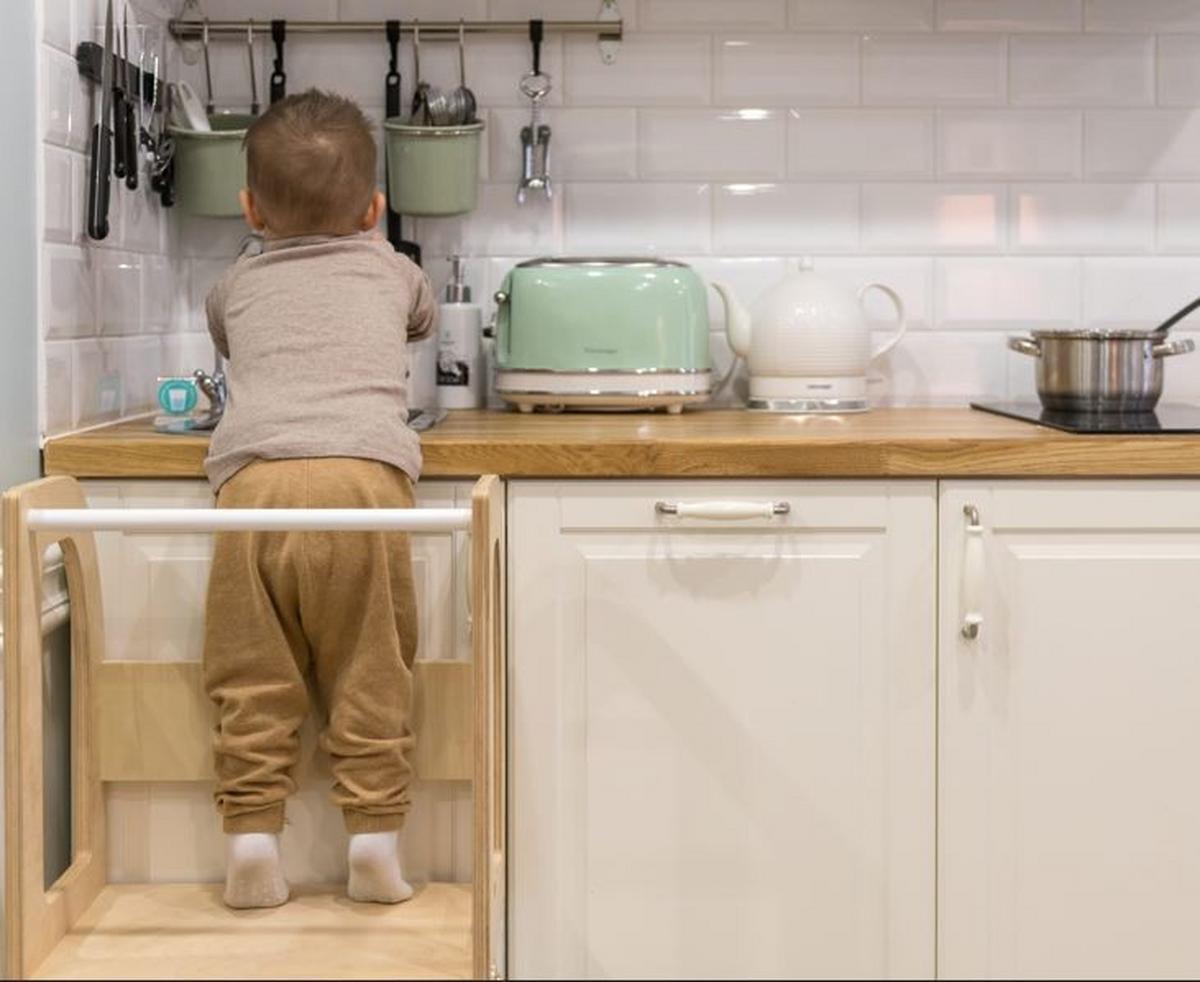 Kombihochstuhl Trolley Step Stool Weiss/Natur - Weiß/Naturfarben, Basics, Holz (38/90/40cm)