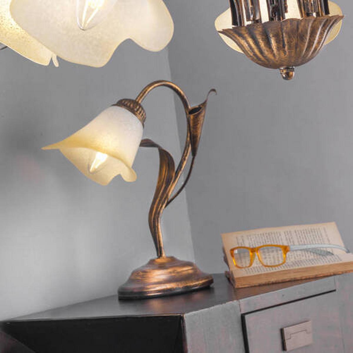 Tischleuchte 4722/lb - Bronzefarben/Weiß, Natur, Metall (25/31cm)