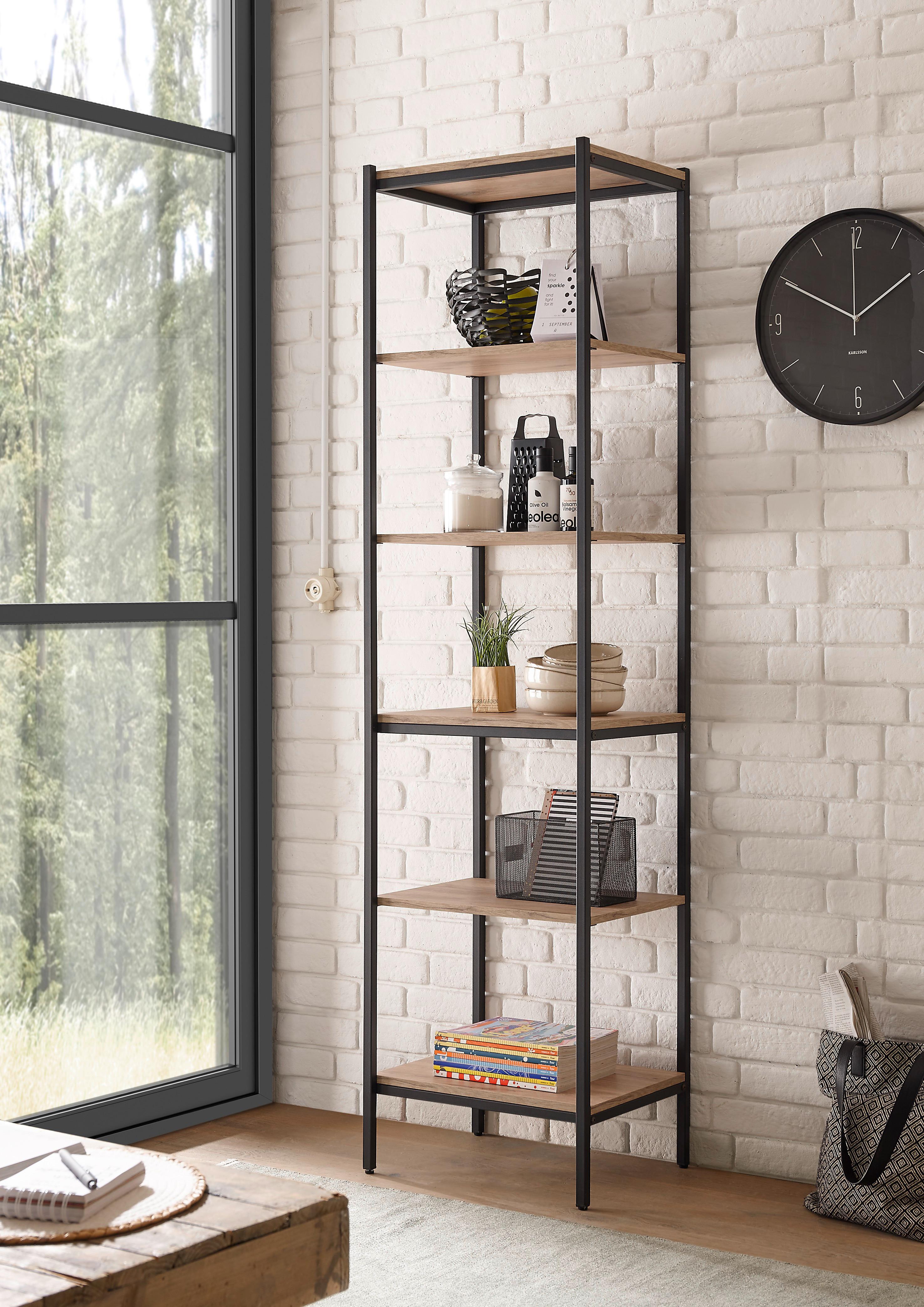 REGÁL RACK STANDREGAL - černá/barvy dubu, Basics, kov/kompozitní dřevo (50/195/40cm) - P & B