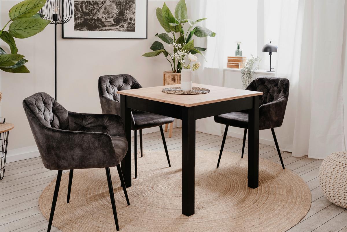Esstisch Ausziehbar Coburg 80-120x80x76,5 Cm Eiche Dekor - Schwarz/Eiche Artisan, Basics, Holzwerkstoff (80/80/76,5cm) - MID.YOU