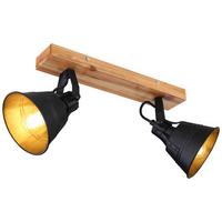 Strahler Günther 2-flammig Verstellbar L: 38 Cm - Goldfarben/Schwarz, Natur, Holz/Metall (38/24cm) - Globo