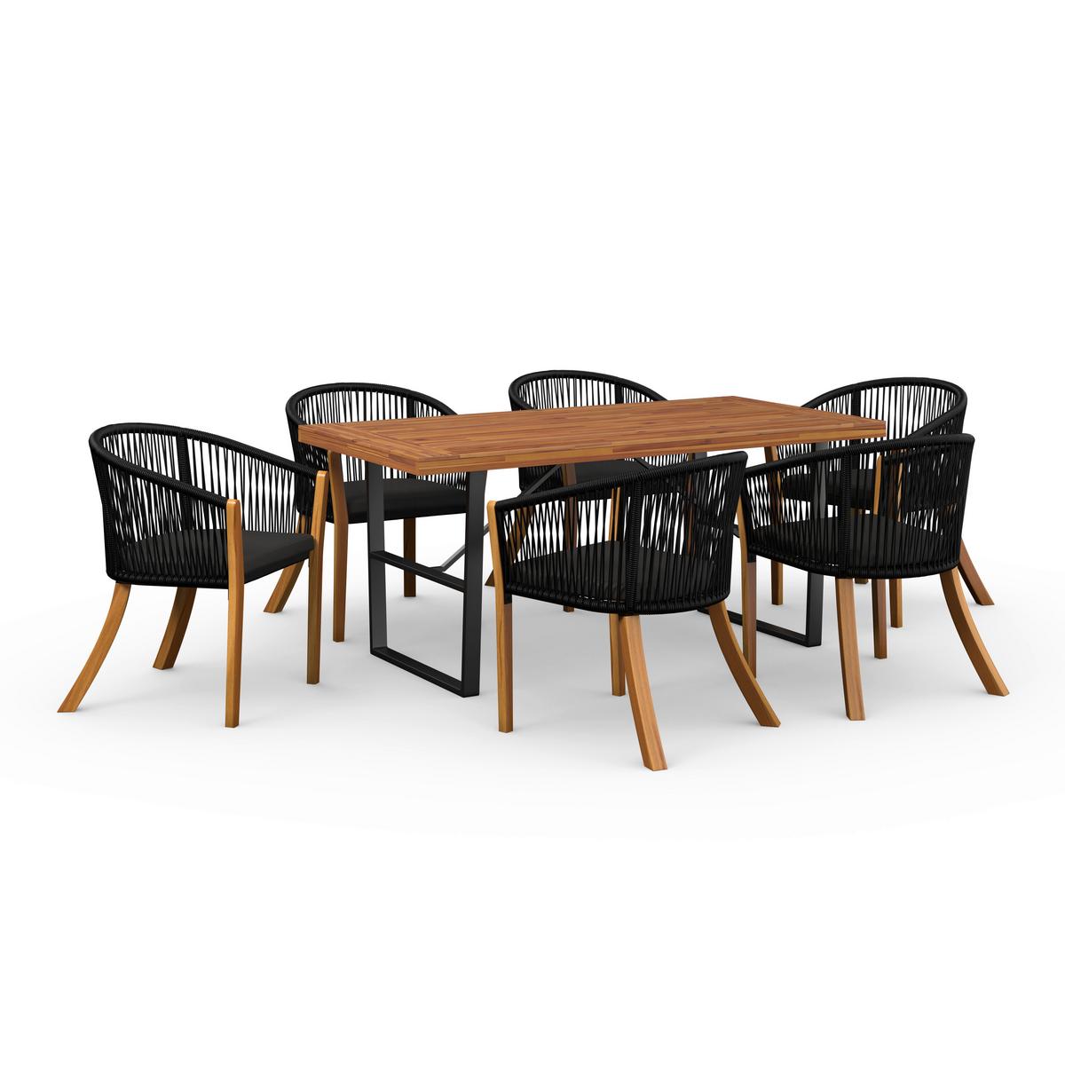 Súprava záhradnho nábytku ALINA - čierna/farba akácie, Modern, kov/drevo (180/77/90cm) - Bessagi Garden