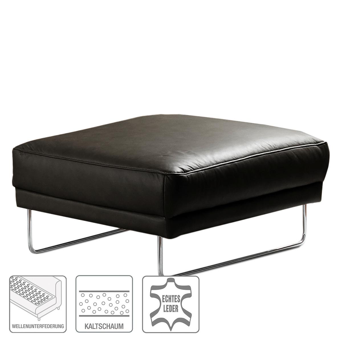 Hocker Spring Schwarz Chrom B: 96 cm - Chromfarben/Schwarz, Design, Leder (96/45/80cm) - Livetastic