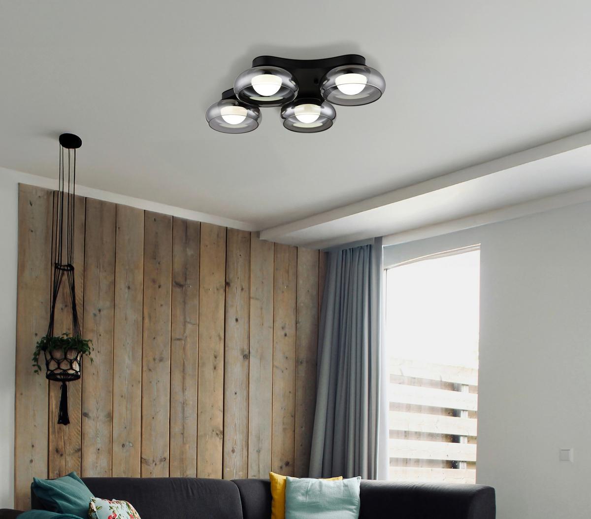 LED-Deckenleuchte Memory-Funktion - Schwarz/Weiß, Design, Glas/Kunststoff (65/46/10cm) - Globo