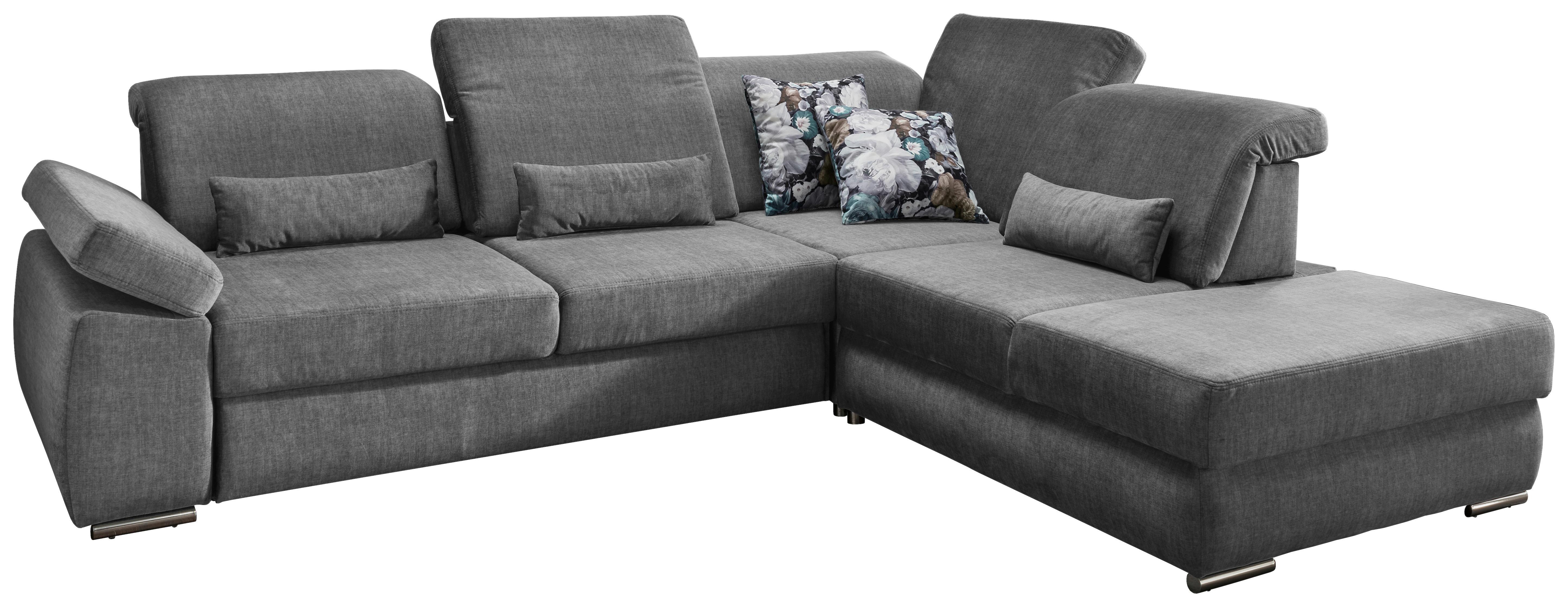Ecksofa Milian Dunkelgrau S:297/250cm - Chromfarben/Dunkelgrau, MODERN, Holz/Textil (297/250cm) - Livetastic